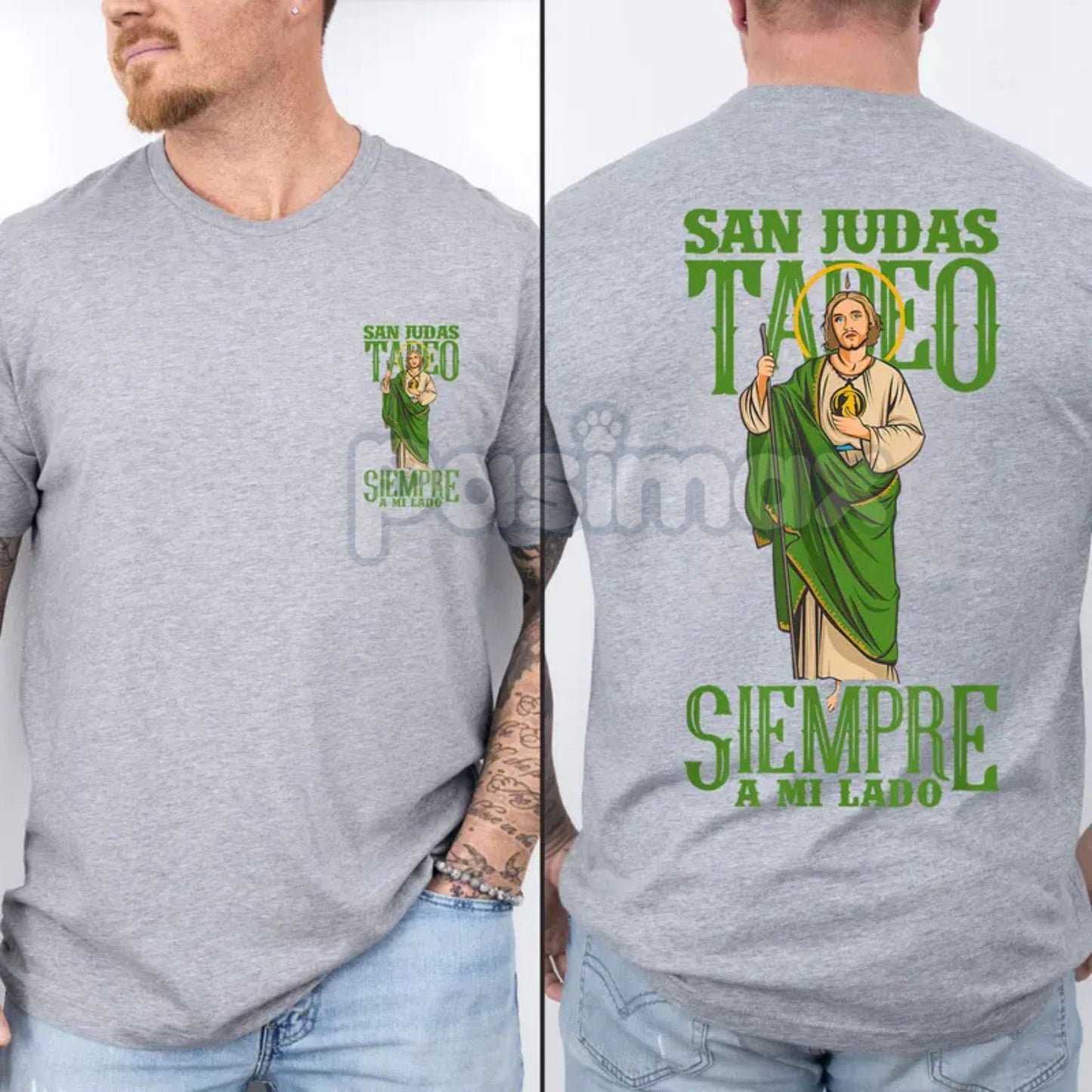 San Judas Tadeo Iconic Portrait T-Shirt - 2-Sided Latinx Faith Apparel - Vibrant Religious Graphic Tee