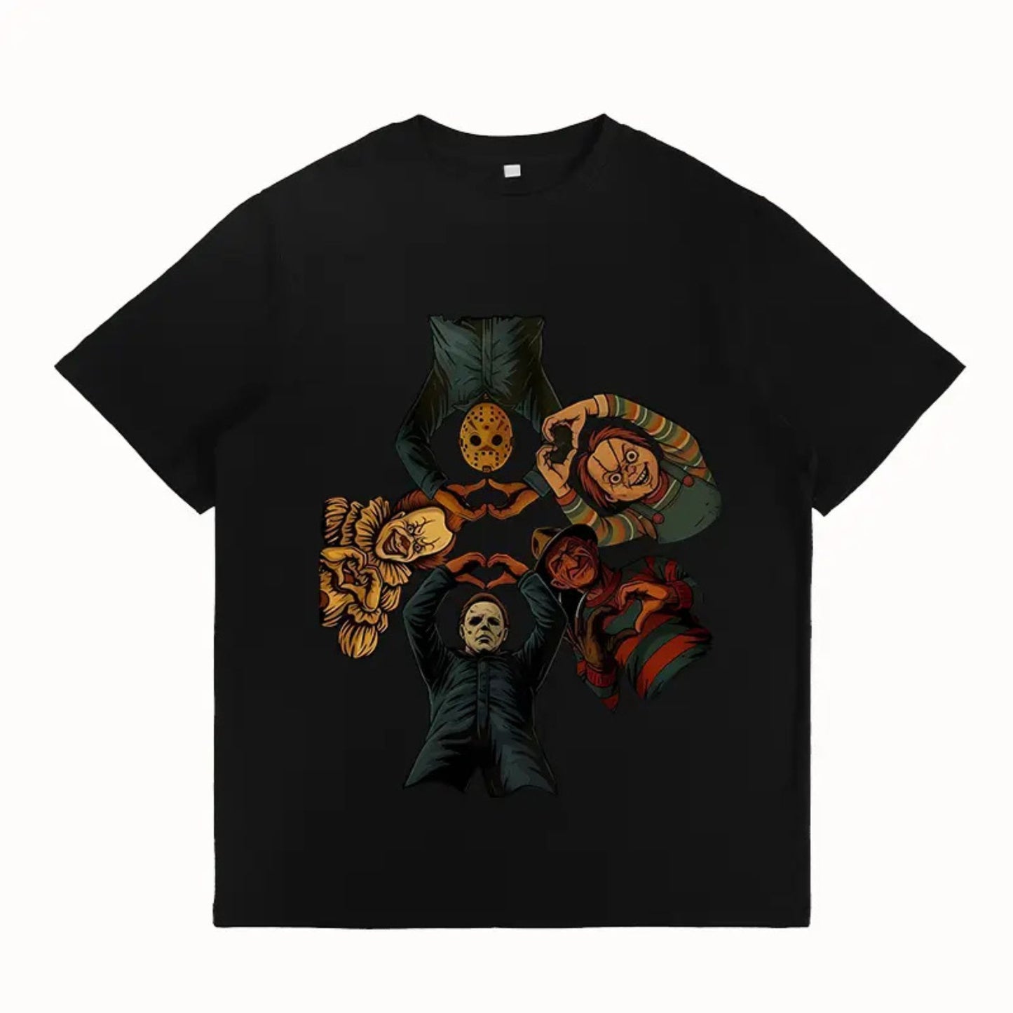 "Horror Friends" Halloween T-Shirt - Iconic Serial Killers Graphic Tee, Y2K Nostalgia Apparel