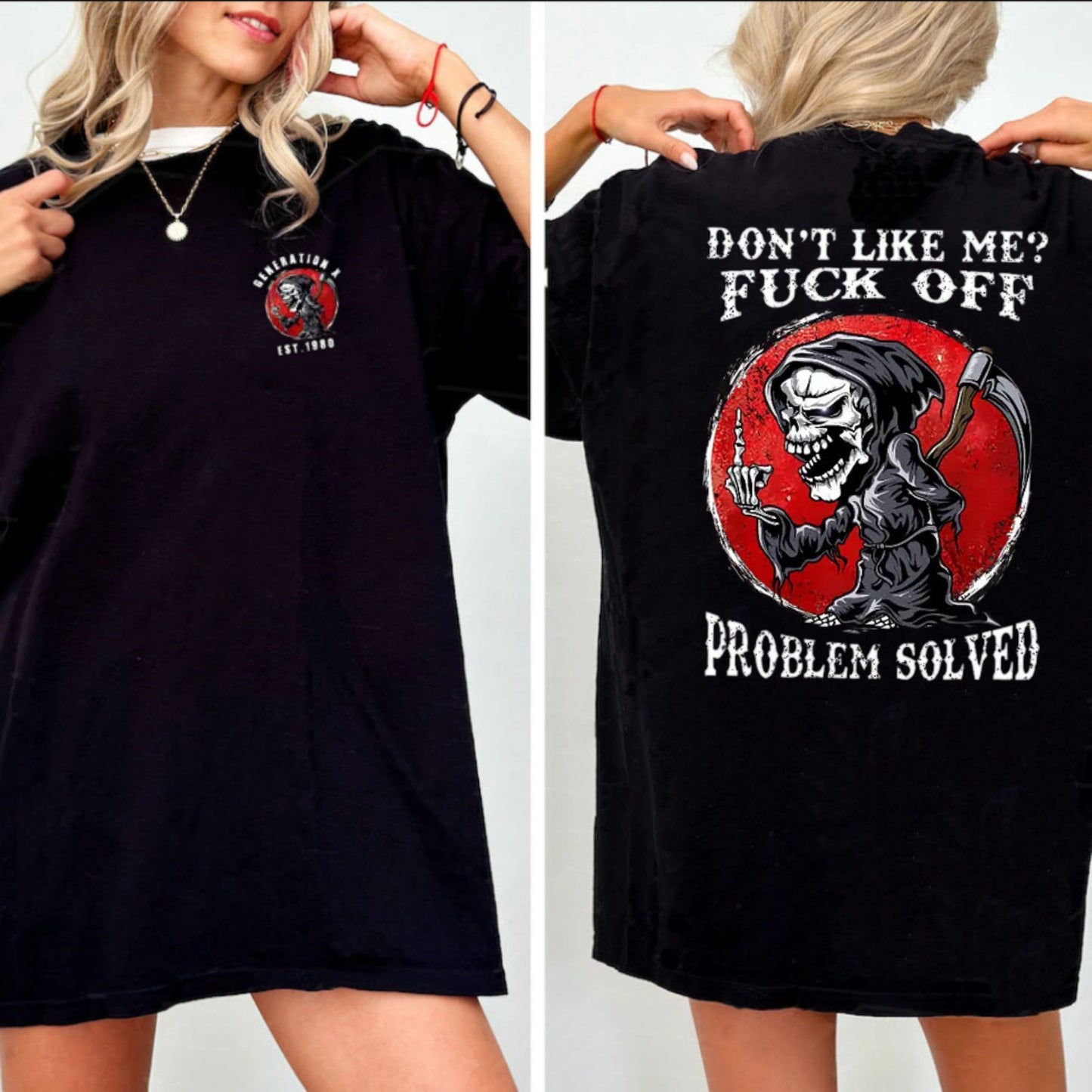 Don’t Like Me F*ck Off Problem Solved T-Shirt – Funny Halloween Graphic Tee, Unisex Casual Cotton Shirt