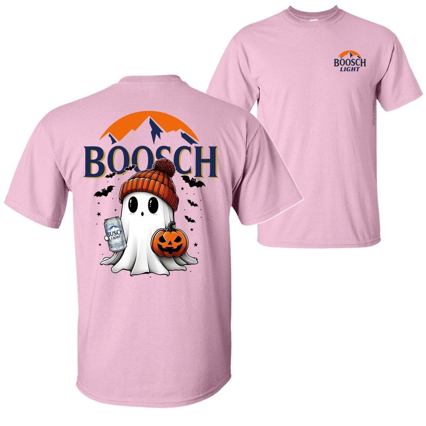 Boosch Light Halloween Tee - Spooky Ghost & Pumpkin 2-Sided Shirt, Funny Beer Parody