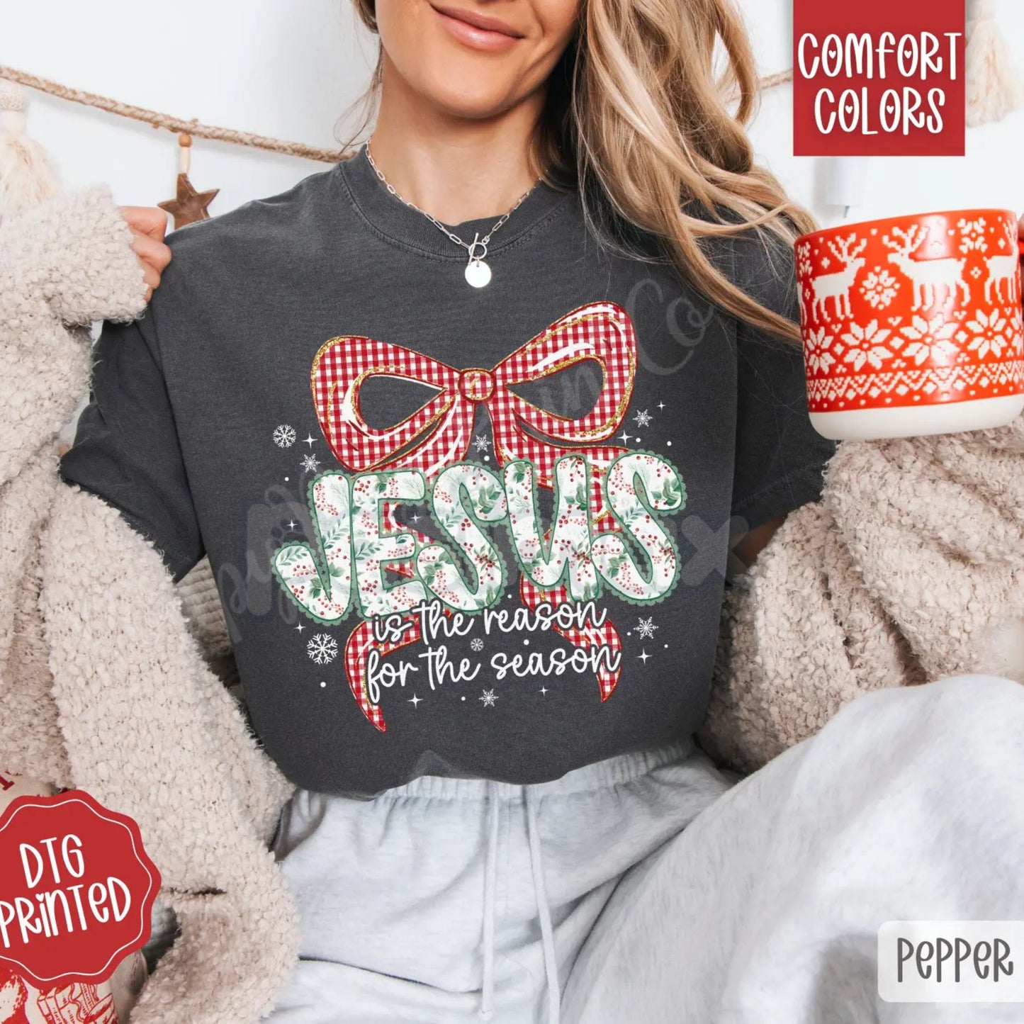 'Jesus Is The Reason For The Season' Comfort Colors® Tee – Modern Christian Christmas Shirt, Religious Women's Gift