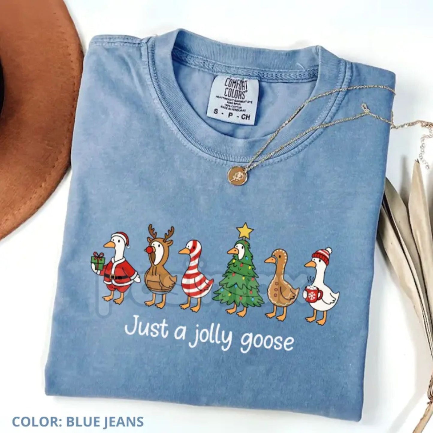 'Just a Jolly Goose' Comfort Colors® T-Shirt – Funny Christmas Tee, Silly Goose Festive Gift Graphic T-Shirt