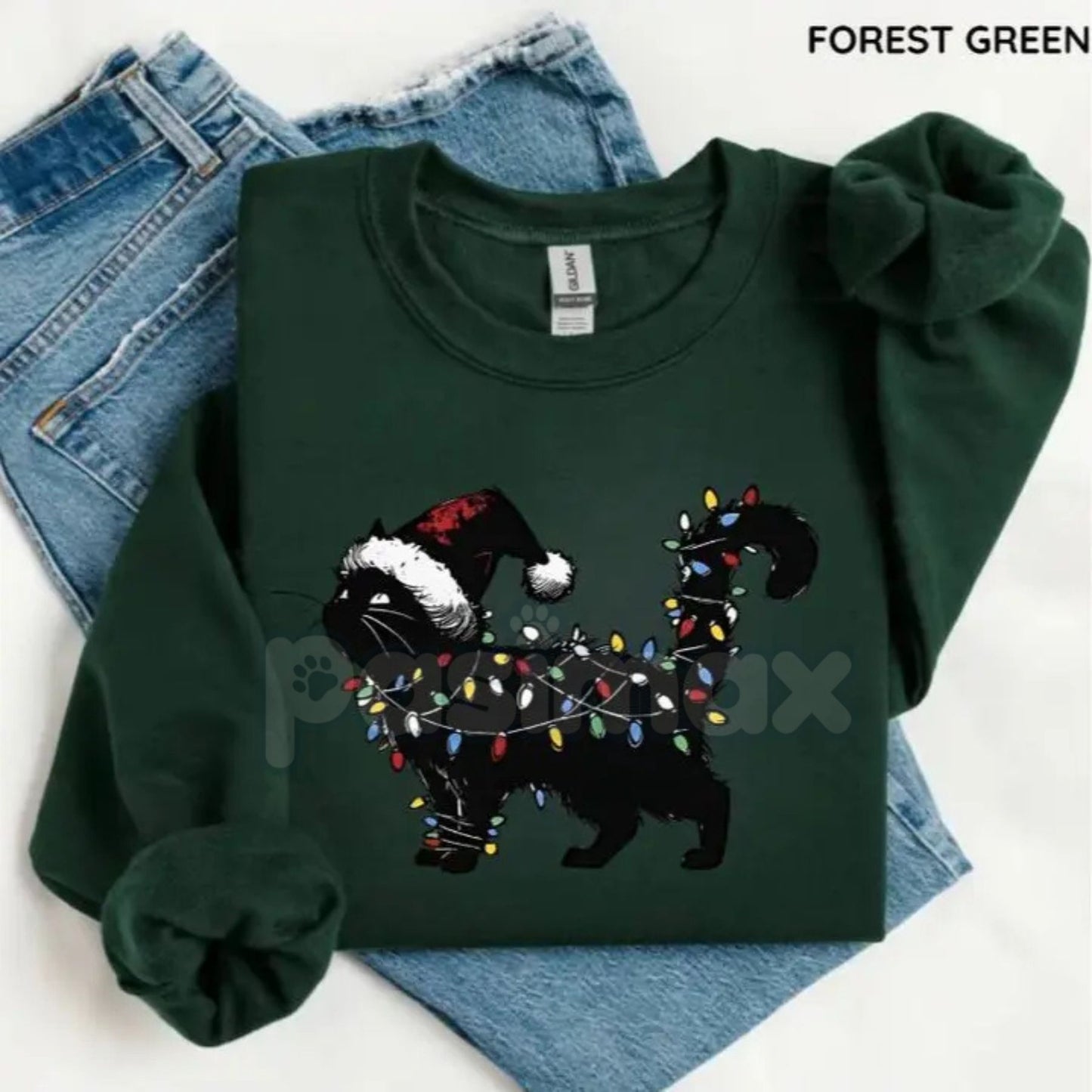Cute Cat Christmas Sweatshirt – Funny Feline Holiday Crewneck on a Gildan 18000