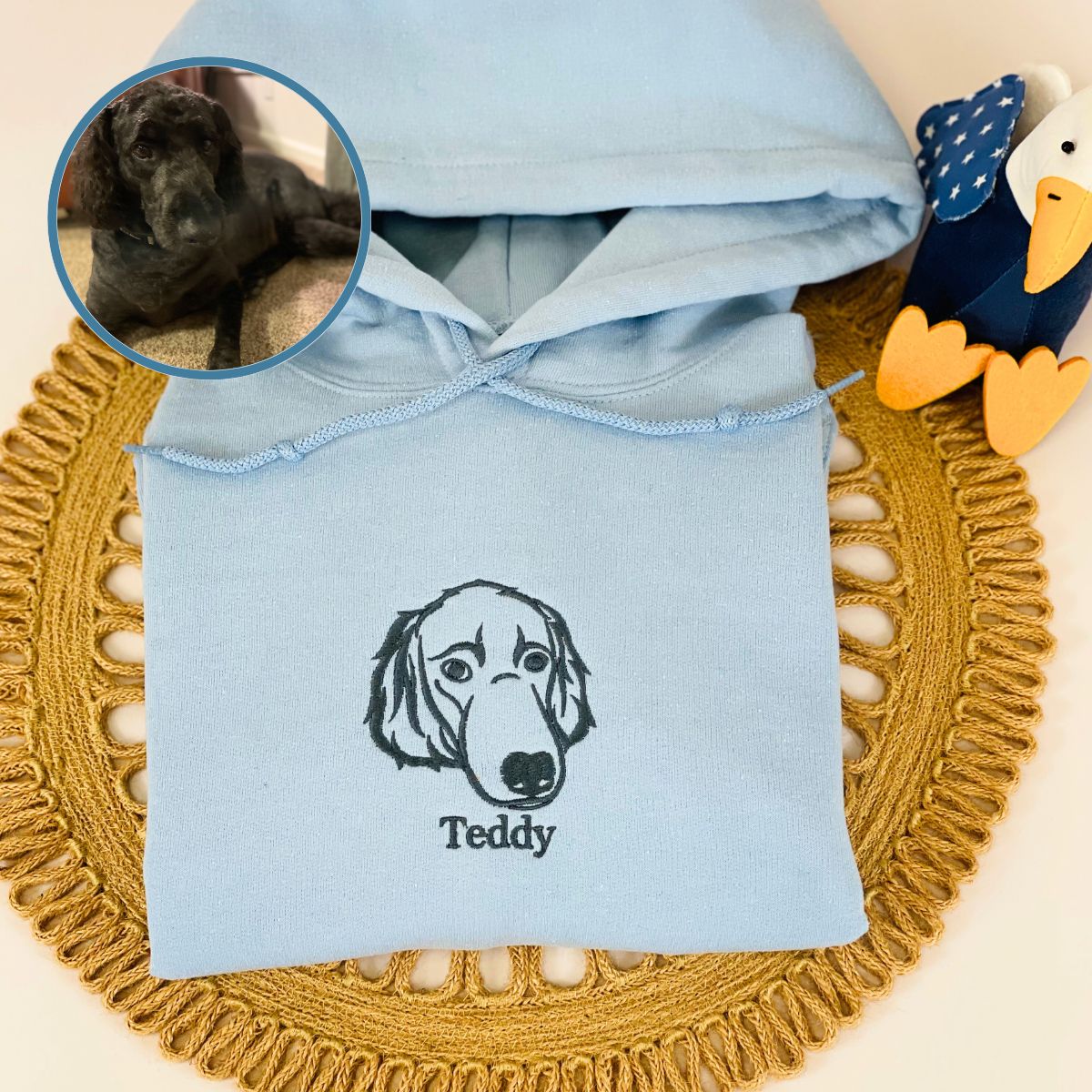 Custom Embroidered Dog Face Outline Hoodie Using Your Dog Photo Personalized Pet Lover Gift Unique