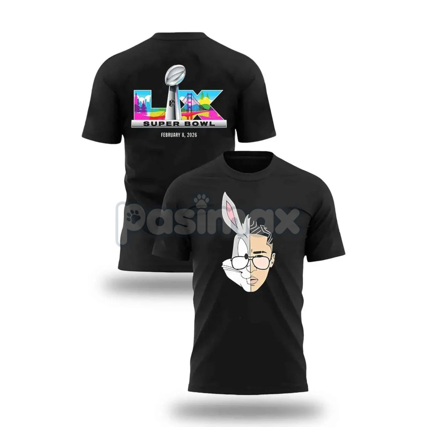 Super Bowl 2026 LIX Graphic T-Shirt - Bugs Bunny Half Face Tee, February 8, 2026 Sports Nostalgia Shirt
