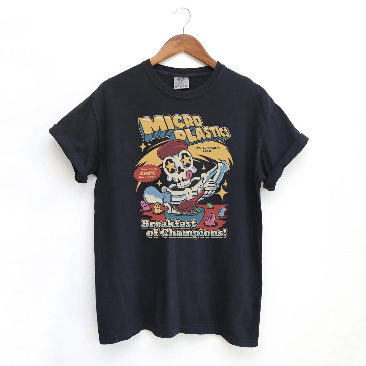 Micro Plastics Breakfast Skull Comfort Colors Shirt – Funny Food Graphic Tee, Skeleton T-shirt, Dark Humor Environmentalist Top