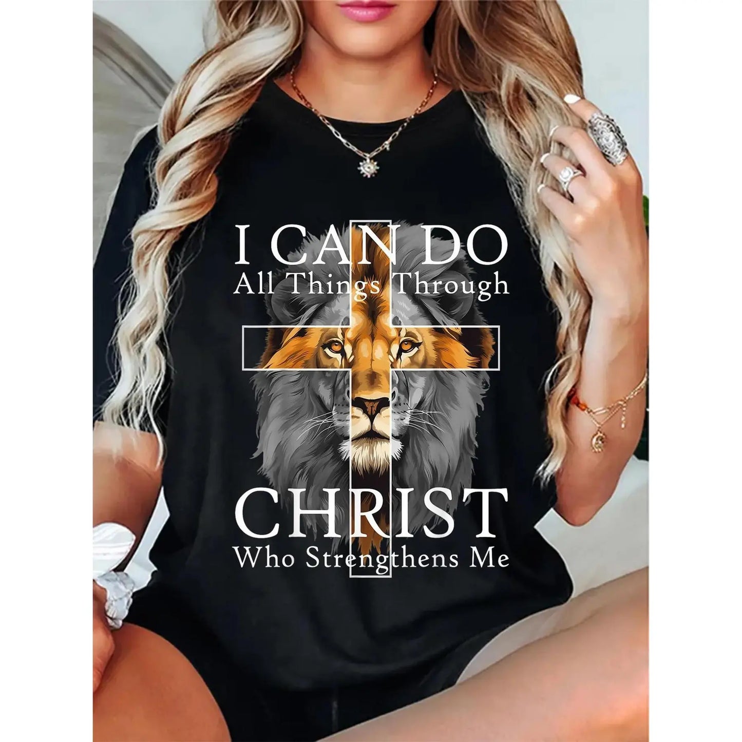 "I Can Do All Things Through Christ" T-Shirt - Christian Lion Faith Graphic Tee, Inspirational Scripture Apparel, Unisex Religious Gift