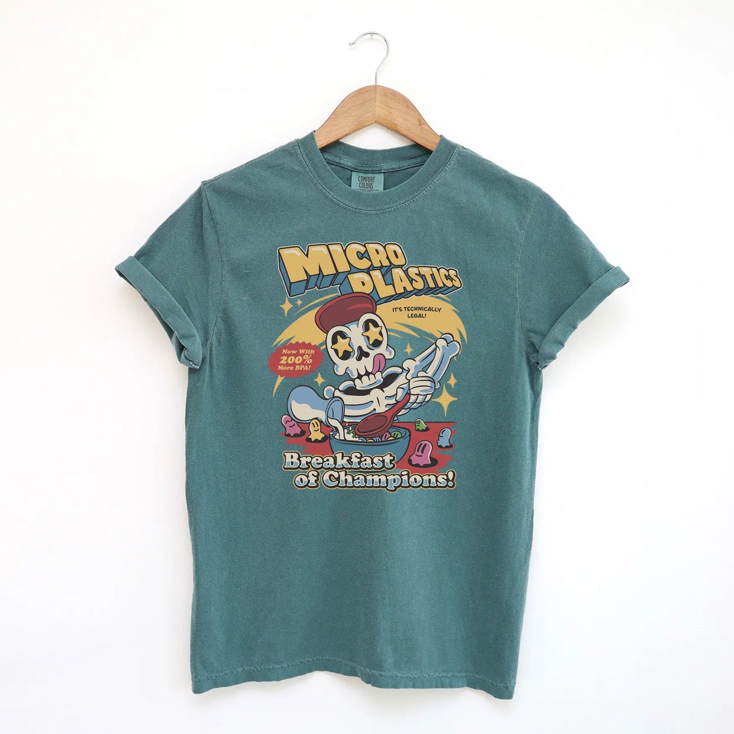 Micro Plastics Breakfast Skull Comfort Colors Shirt – Funny Food Graphic Tee, Skeleton T-shirt, Dark Humor Environmentalist Top