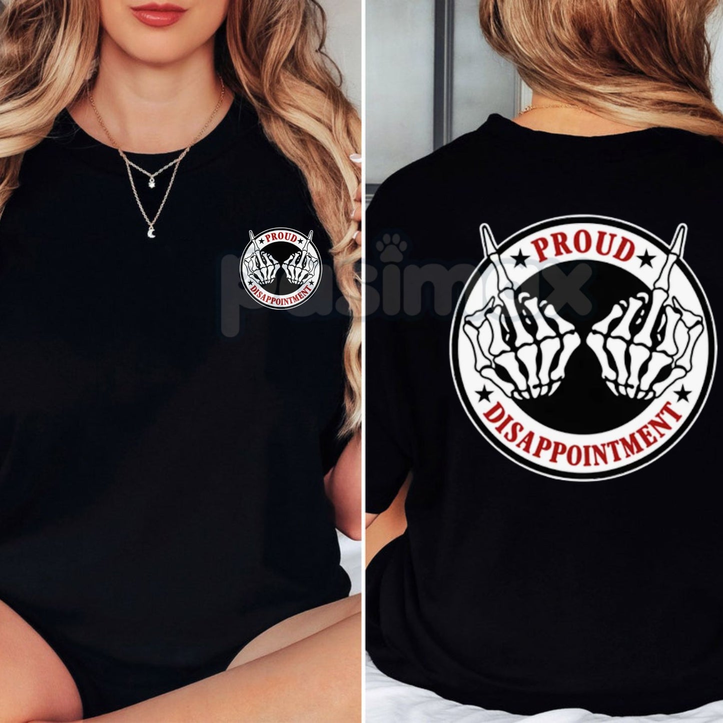 "PROUD DISAPPOINTMENT" T-Shirt - Defiant Bone Hand Graphic Tee, Dark Humor Slogan Shirt, Men's Edgy Self-Deprecating Apparel