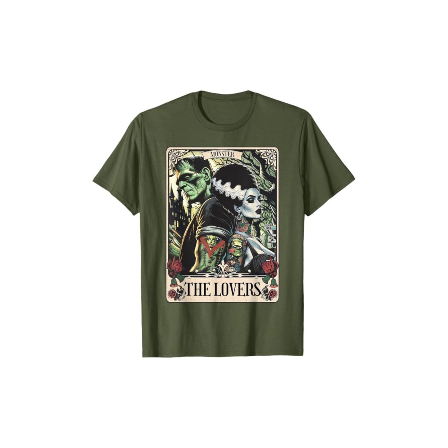 Frankenstein & Bride The Lovers Tarot T-Shirt - Gothic Horror Tee, Occult Fan Apparel