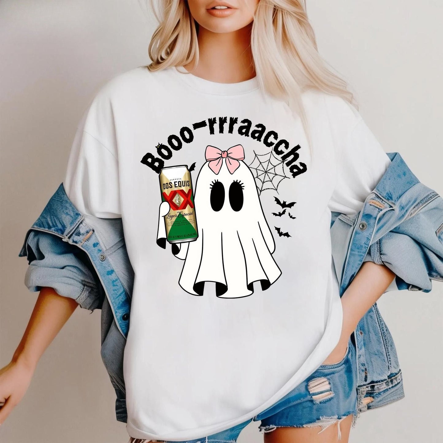 Cute Ghost "Boo" Halloween T-Shirt - Drinking Mexican Ghost Graphic Tee, Spooky Season Apparel