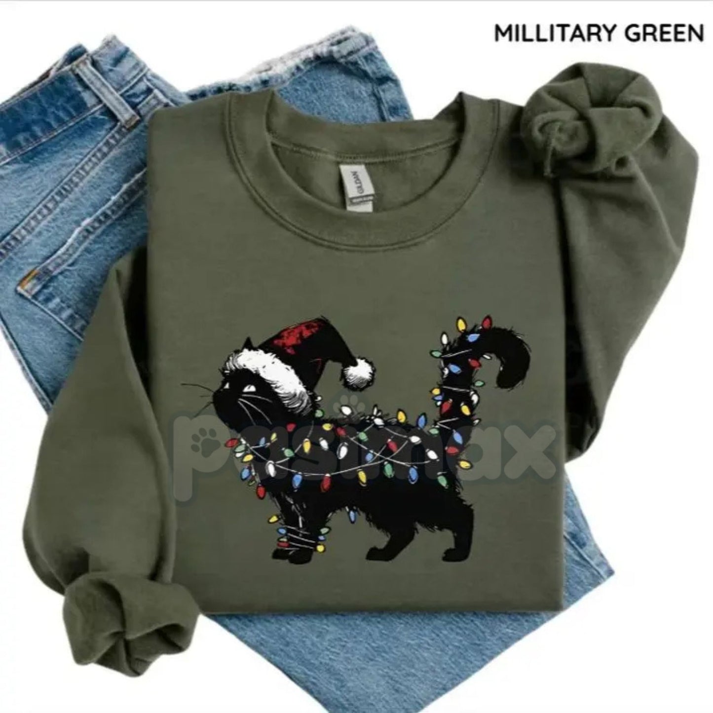 Cute Cat Christmas Sweatshirt – Funny Feline Holiday Crewneck on a Gildan 18000