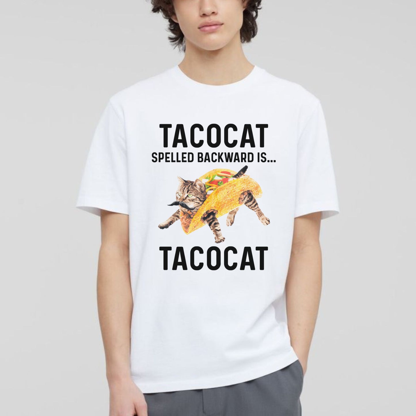 "Tacocat Backward Is Tacocat" Tee - Funny Food & Cat Graphic Shirt, Clever Palindrome Apparel