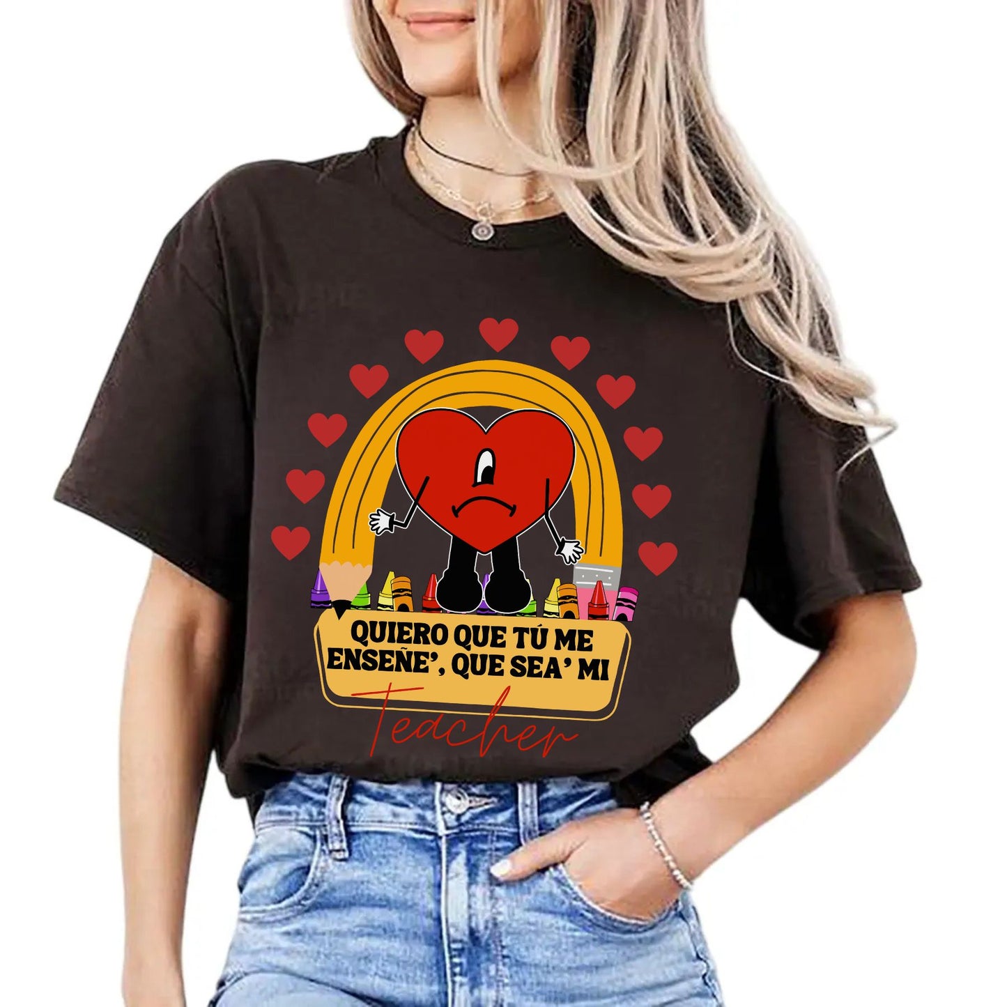 "Quiero Que Seas Mi Teacher" Camiseta Unisex - Regalo Lindo para Profesores, T-shirt con Frase en Español