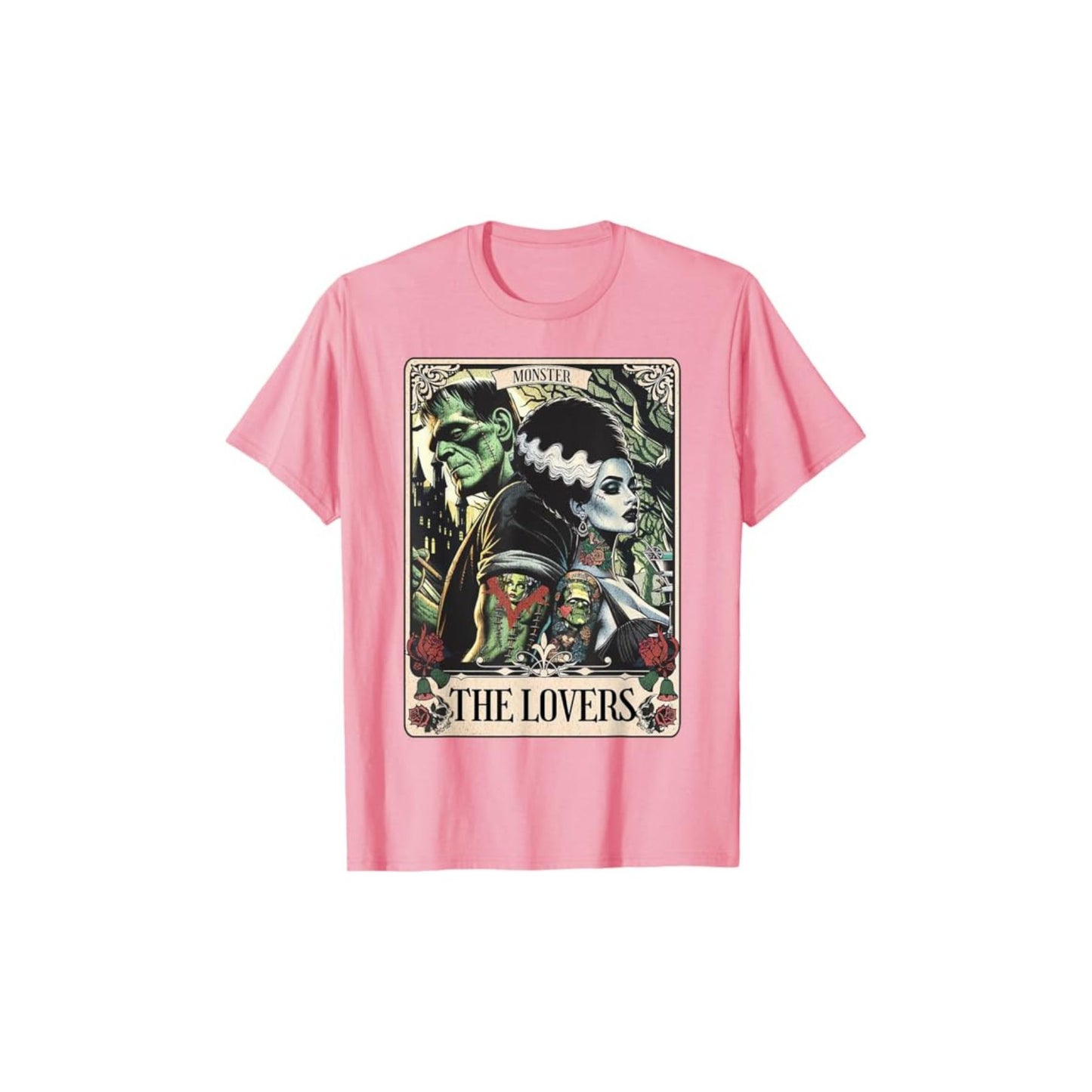 Frankenstein & Bride The Lovers Tarot T-Shirt - Gothic Horror Tee, Occult Fan Apparel