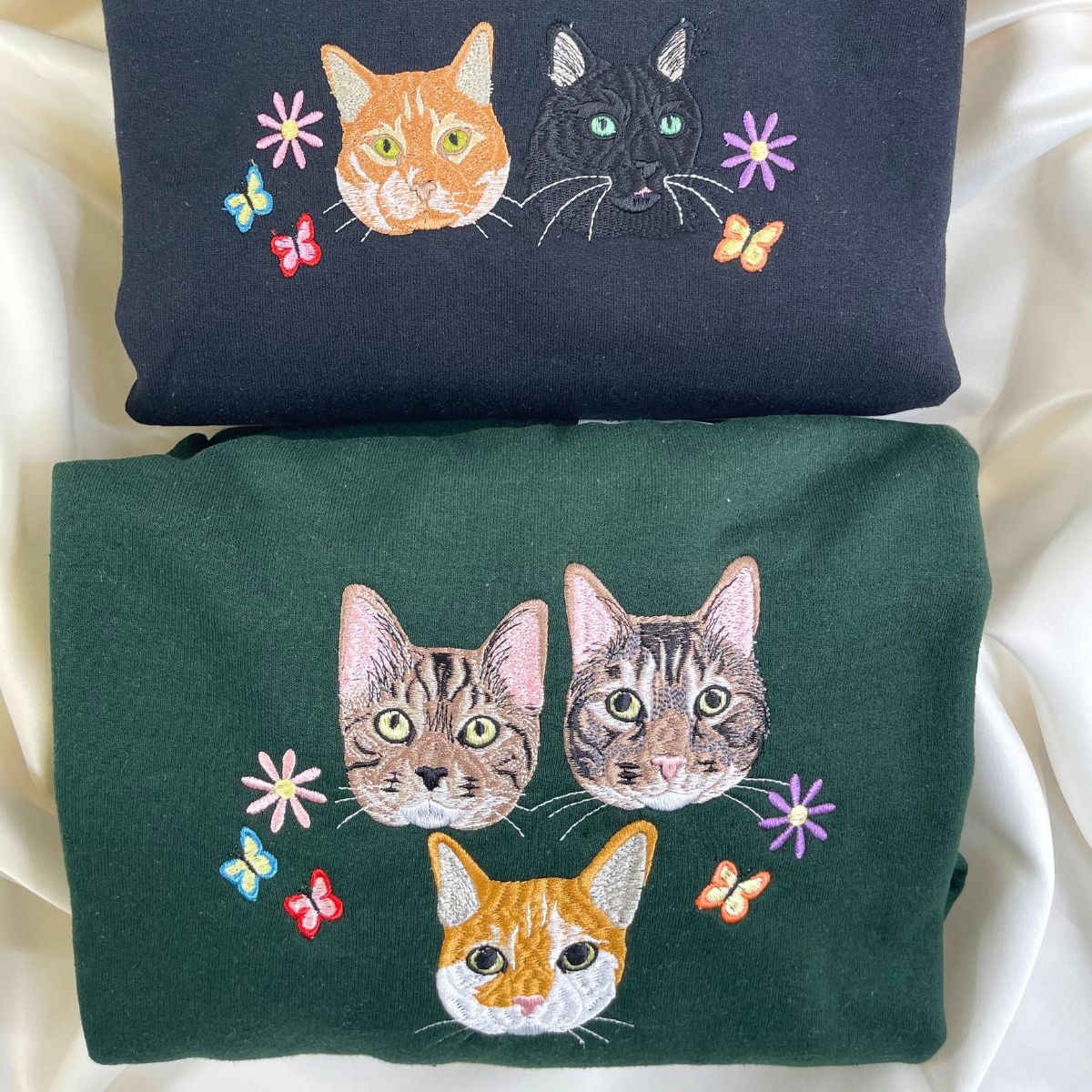 Custom Embroidered Cat Face Sweatshirt Personalized Full-Color Pet Portrait Gift for Cat Lovers