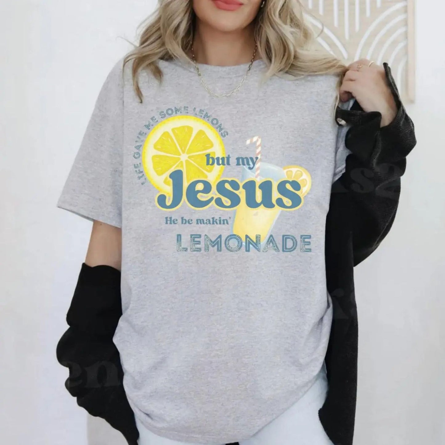 Inspirational Christian Shirt – Lemonade Faith Tee, "Life Gave Me Lemons but Jesus Makes Lemonade" Shirt, Cute Religious Gift, Bible Verse Top