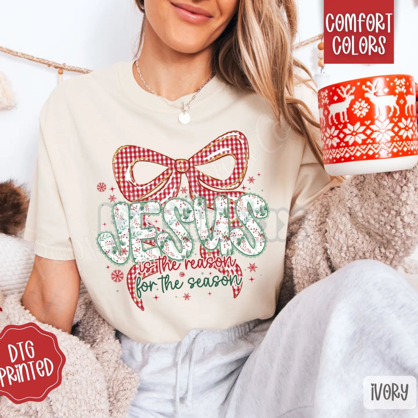 'Jesus Is The Reason For The Season' Comfort Colors® Tee – Modern Christian Christmas Shirt, Religious Women's Gift