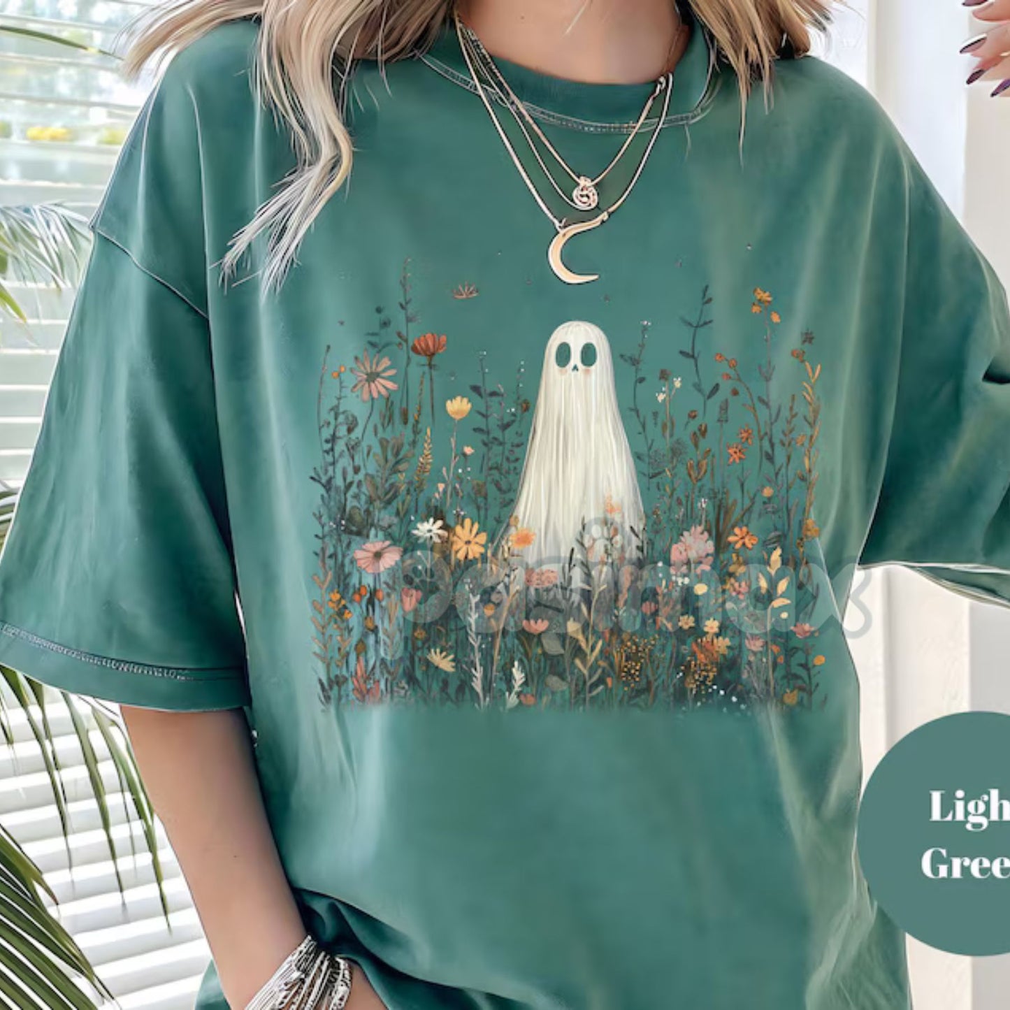 Comfort Colors® Enchanted Ghost in Wildflowers T-Shirt – Cottagecore Halloween Floral Tee, Whimsical Fall Graphic, Fairy Tale Spooky Gift