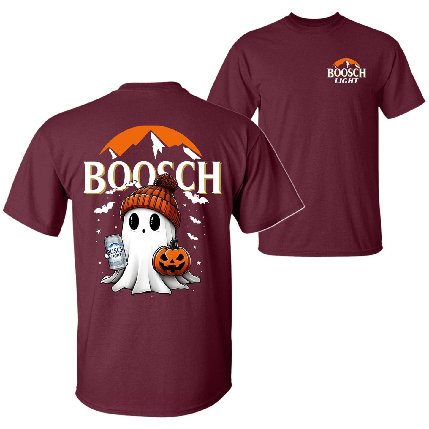 Boosch Light Halloween Tee - Spooky Ghost & Pumpkin 2-Sided Shirt, Funny Beer Parody