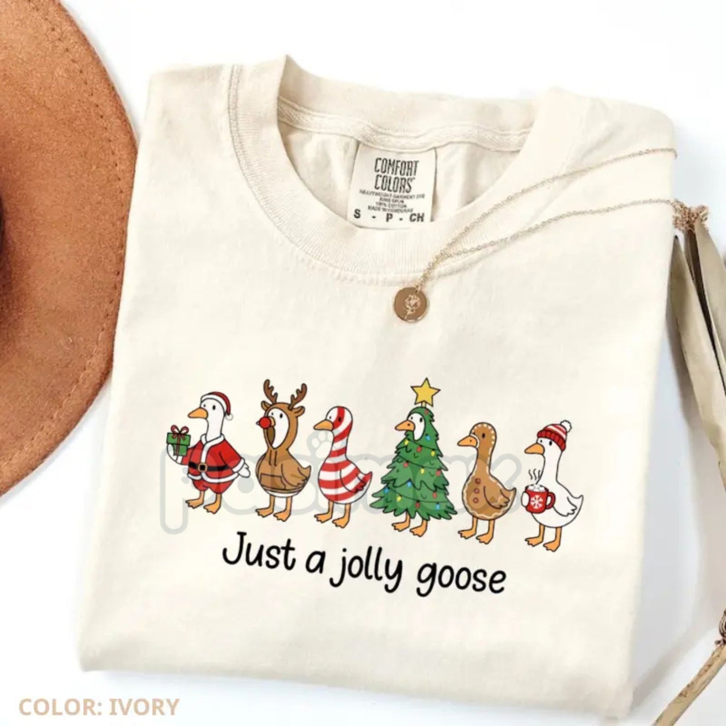 'Just a Jolly Goose' Comfort Colors® T-Shirt – Funny Christmas Tee, Silly Goose Festive Gift Graphic T-Shirt