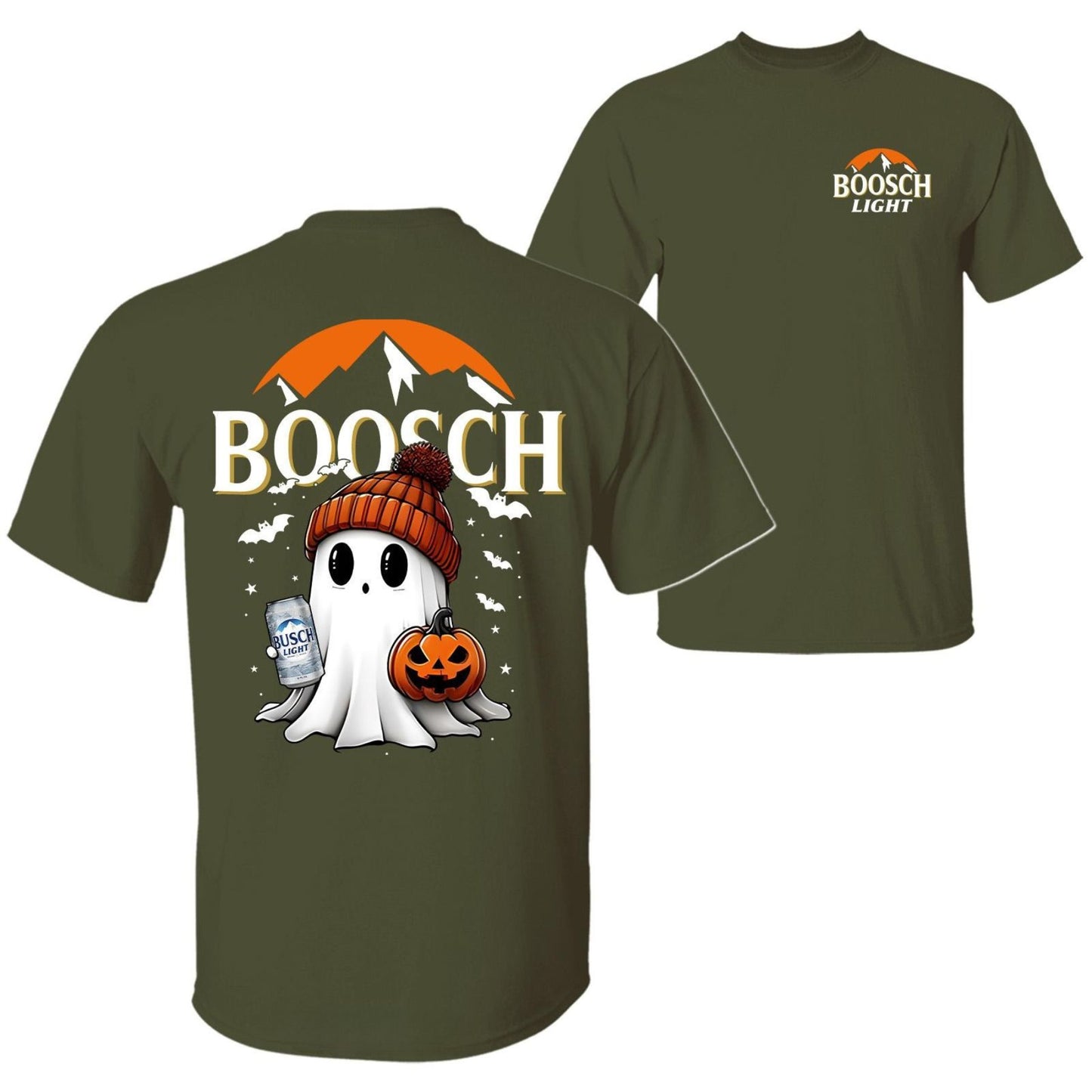 Boosch Light Halloween Tee - Spooky Ghost & Pumpkin 2-Sided Shirt, Funny Beer Parody
