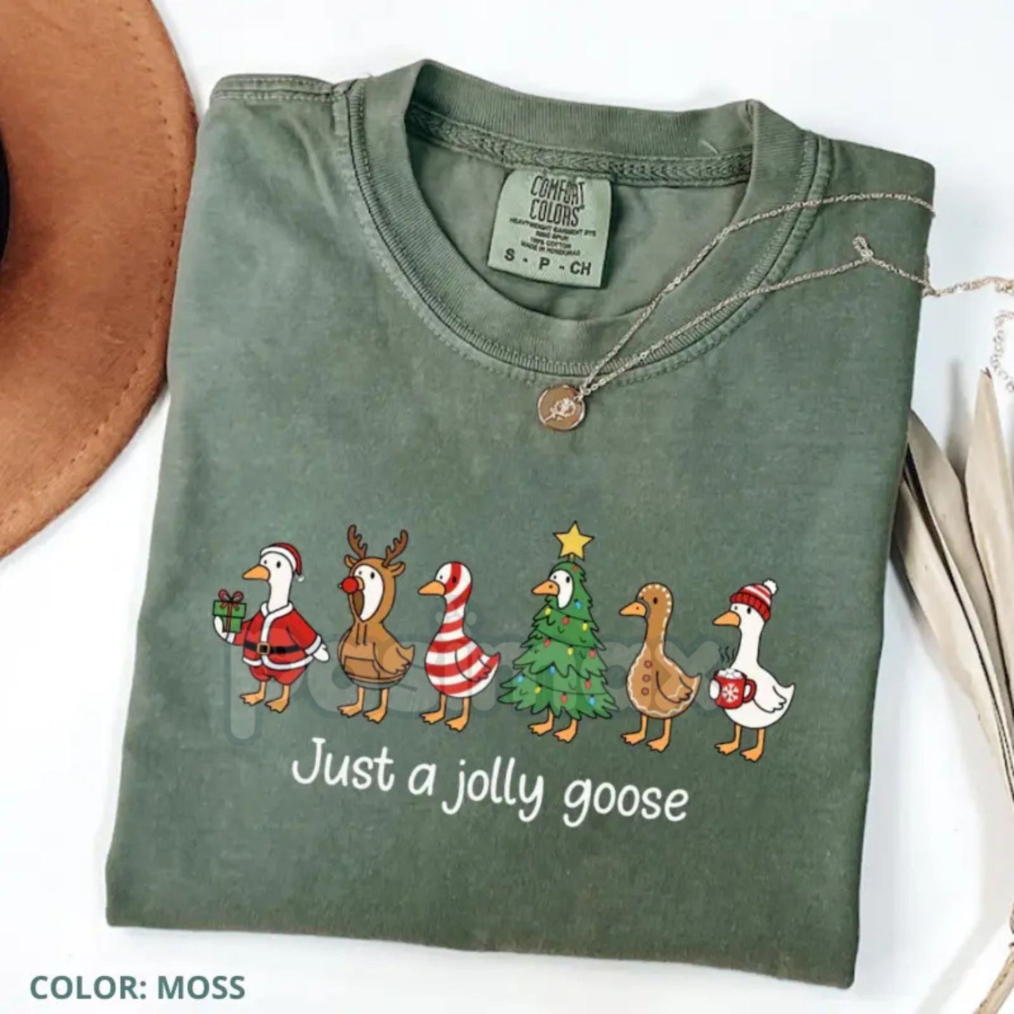 'Just a Jolly Goose' Comfort Colors® T-Shirt – Funny Christmas Tee, Silly Goose Festive Gift Graphic T-Shirt