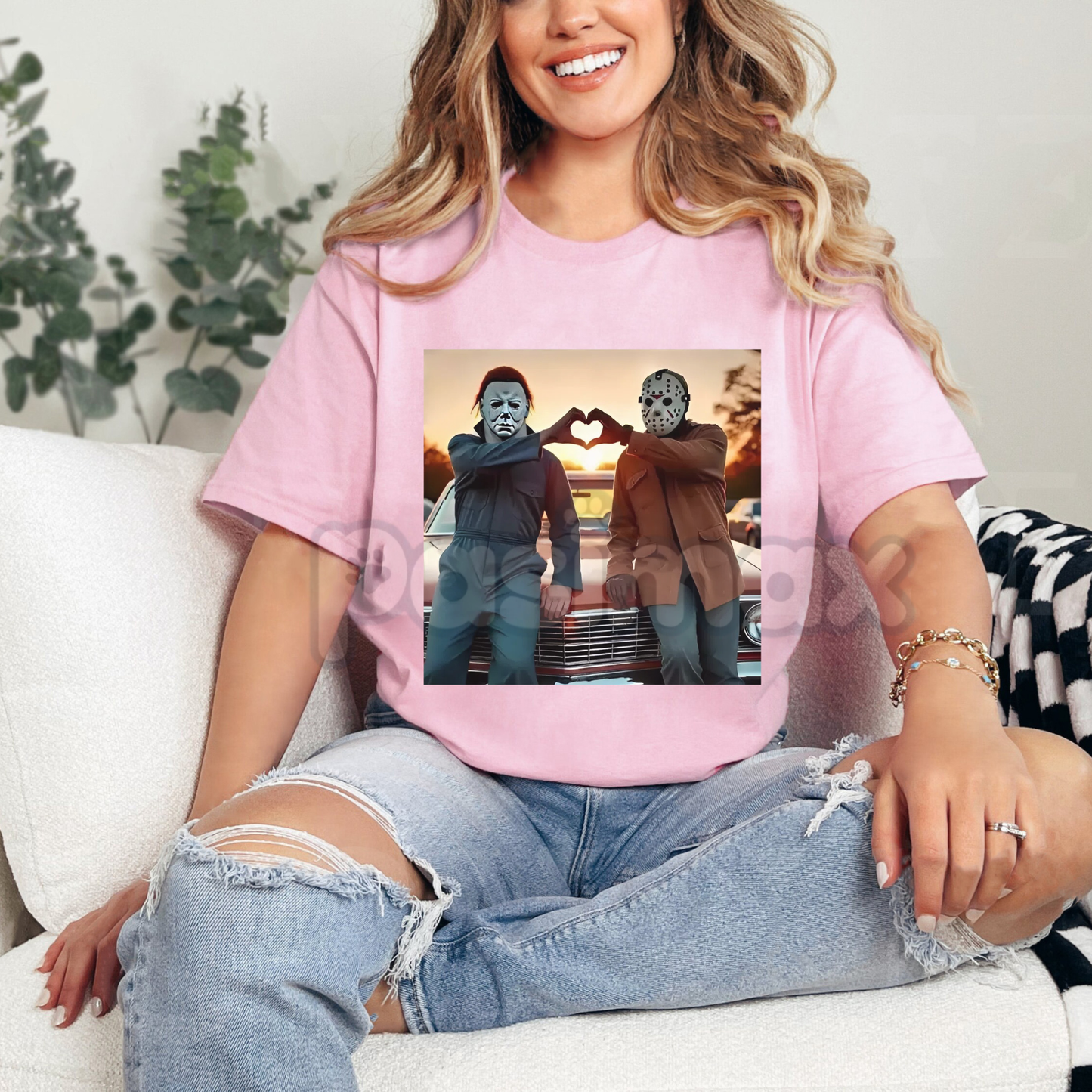 "Heart Hands But Make It Horror" T-Shirt - Funny Michael & Jason 90s Retro Meme Tee, Unisex Halloween Slasher Shirt
