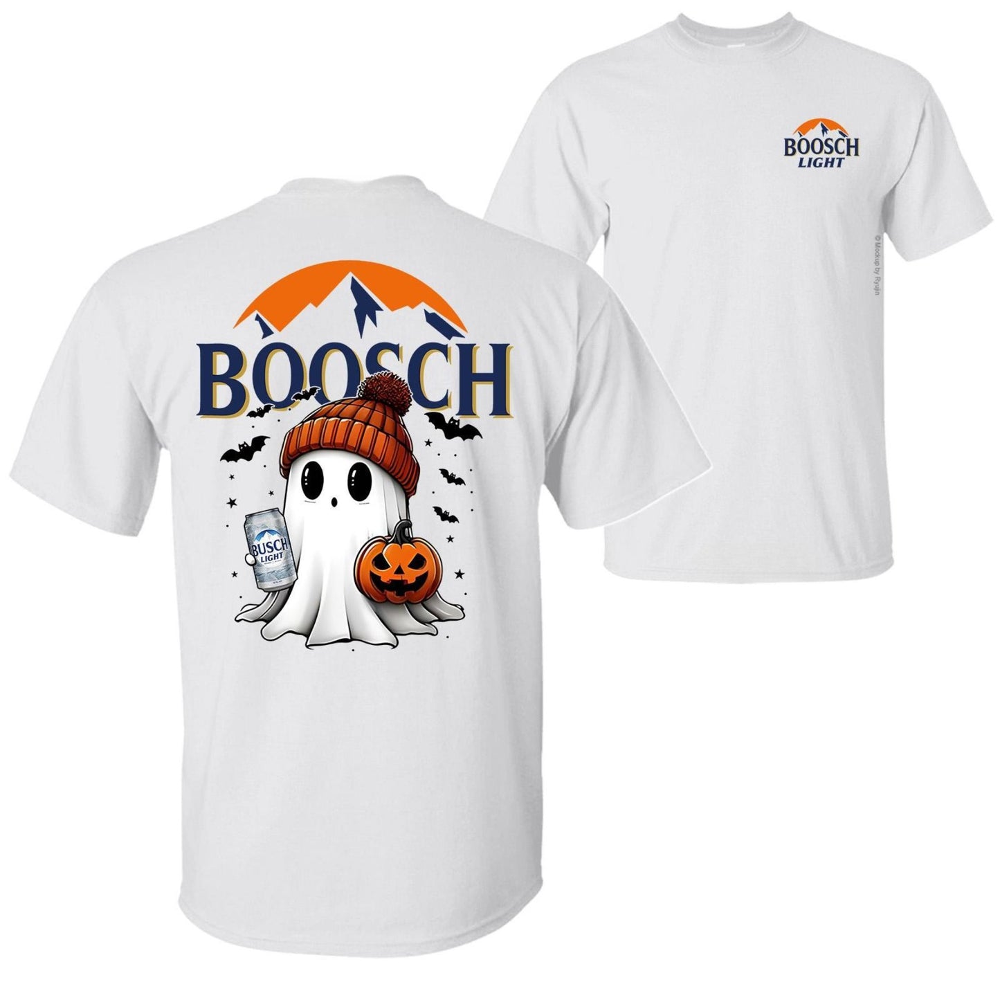 Boosch Light Halloween Tee - Spooky Ghost & Pumpkin 2-Sided Shirt, Funny Beer Parody