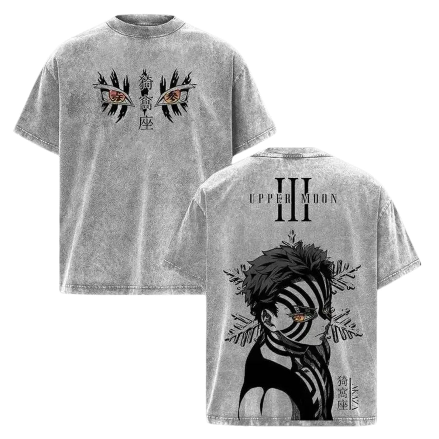 Akaza Upper Rank 3 Graphic Tee – Vintage Washed Oversized Shirt, Demon Slayer Villain Tee-Pasimax