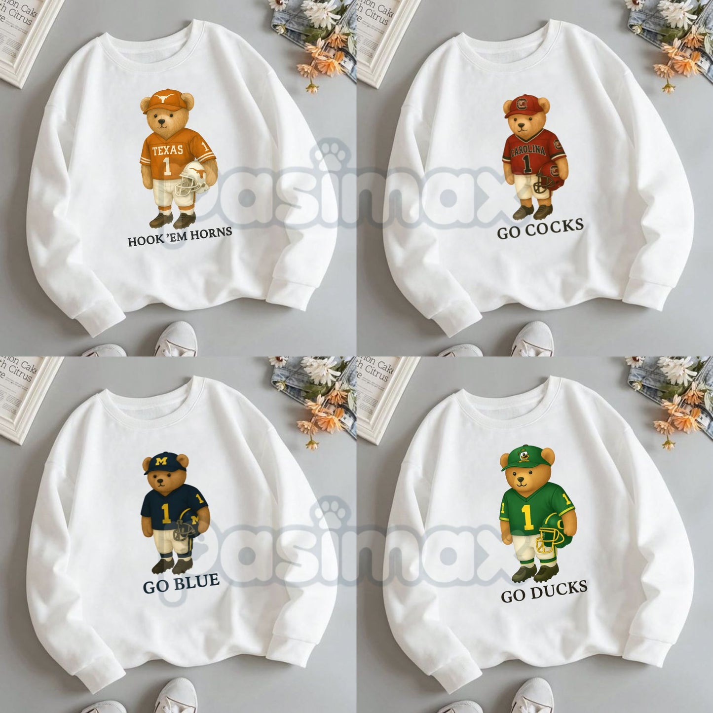 All Team College Football Teddy Bear Sweatshirt – Retro Mascot Graphic Crewneck-Pasimax