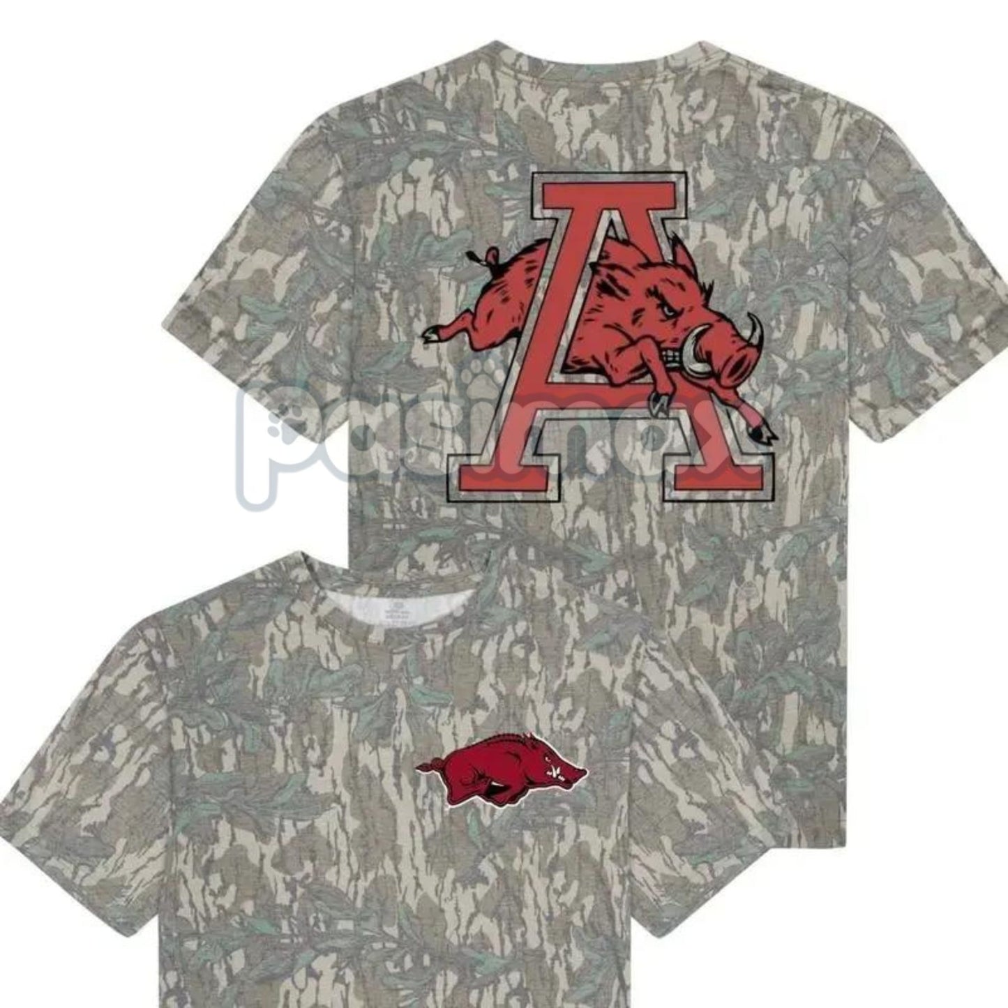 Arkansas Wild Hog Graphic T-Shirt - Camo All Over Print Tee, Razorback State Pride Hunting Shirt-Pasimax