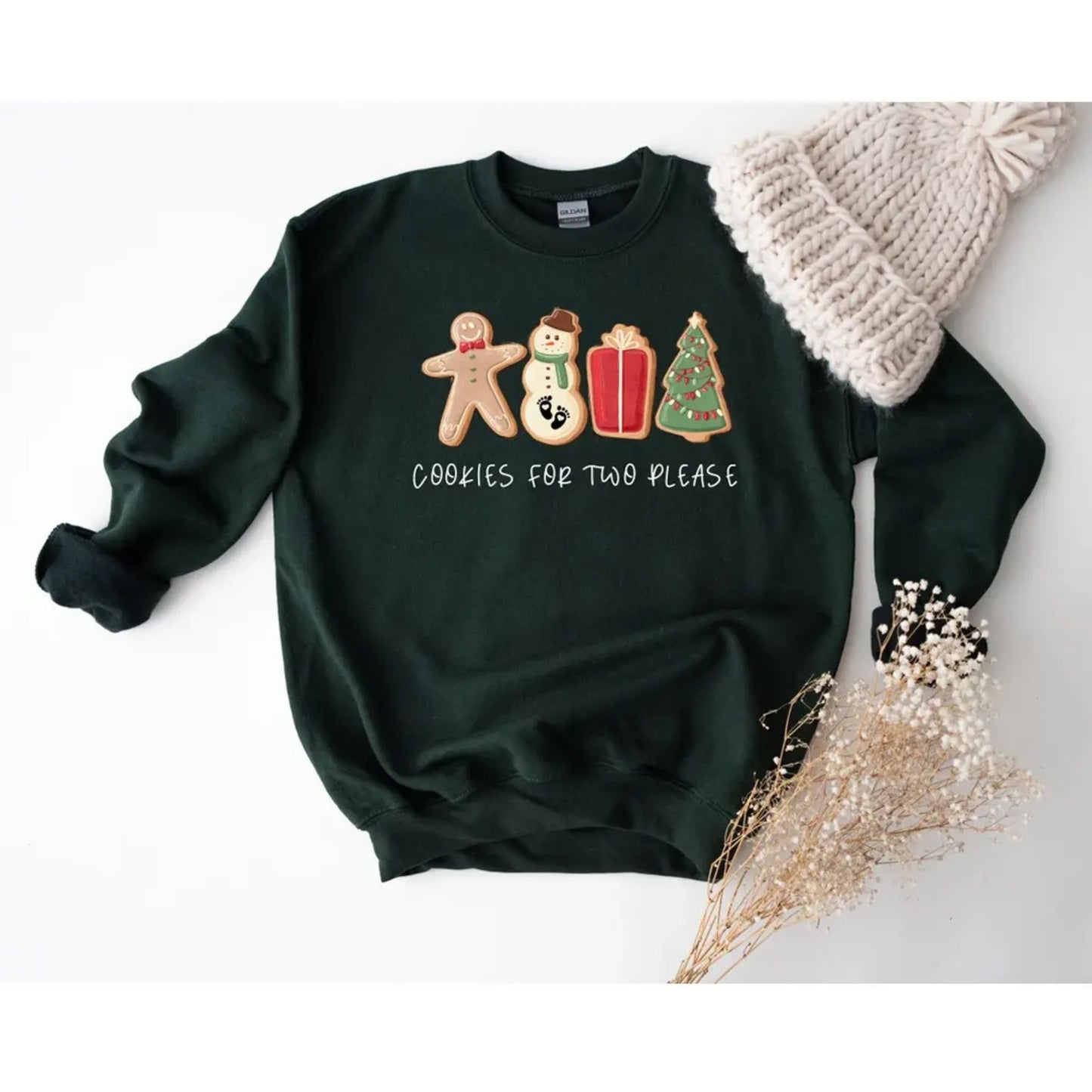 Christmas Cookies For Two Please Sweatshirt – Holiday Pregnancy Reveal Top-Pasimax