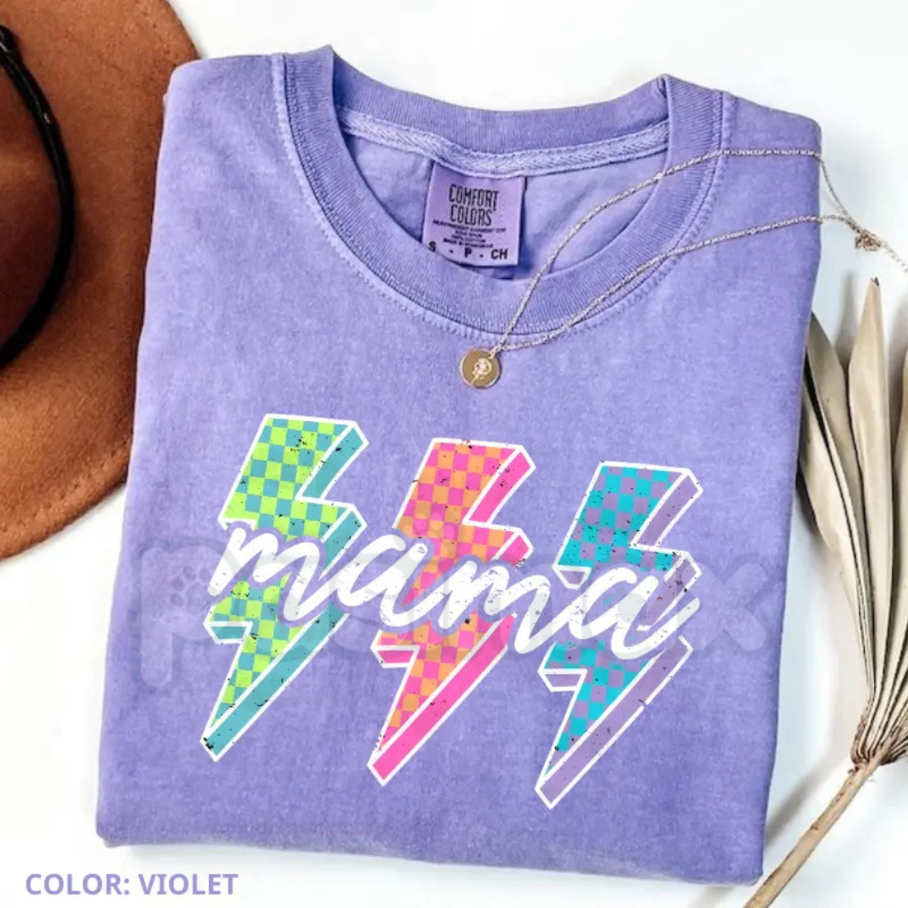 Neon Lightning Checkered Mama Comfort Colors T-Shirt – Pasimax