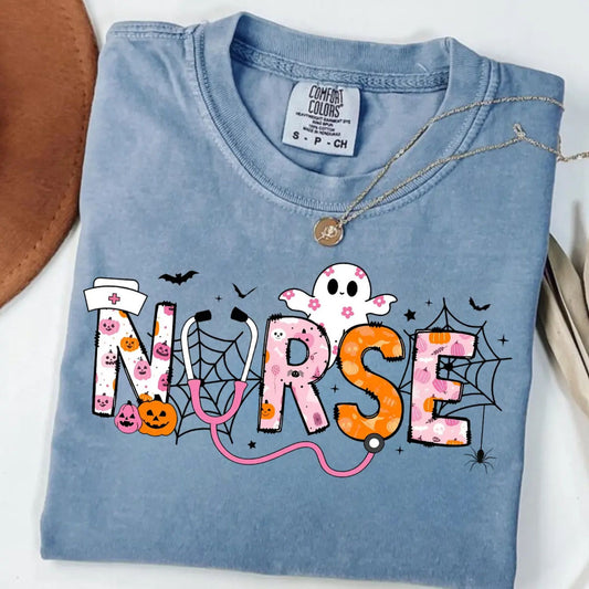Comfort Colors Spooky Nurse Halloween Shirt – Spooktacular Nursing Tee, Hospital Humor Top, Medical Professional Gift for Women-Pasimax