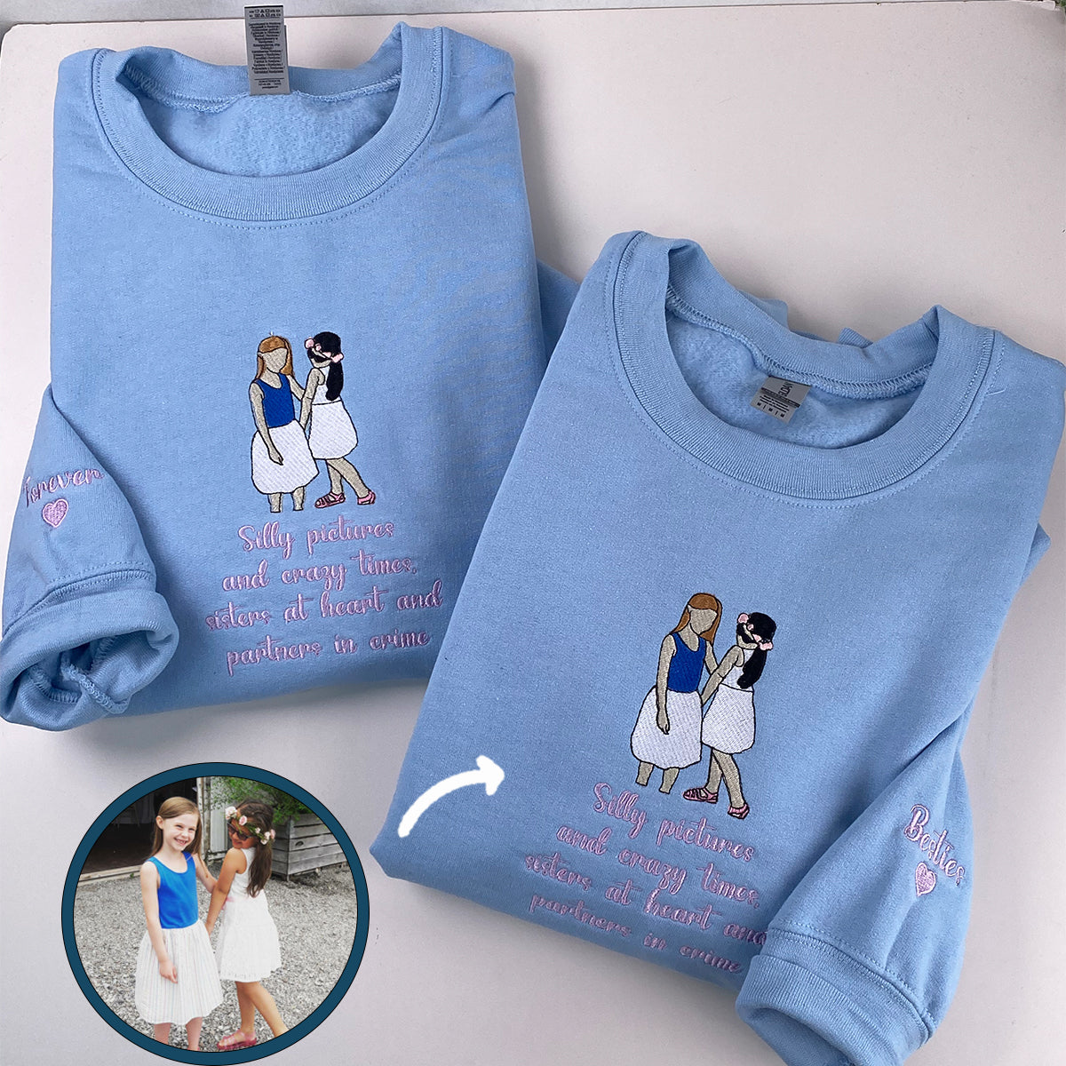 Custom Embroidered Childhood Friend Sweatshirt Hoodie with Name on Sleeve - Perfect Gift for Besties