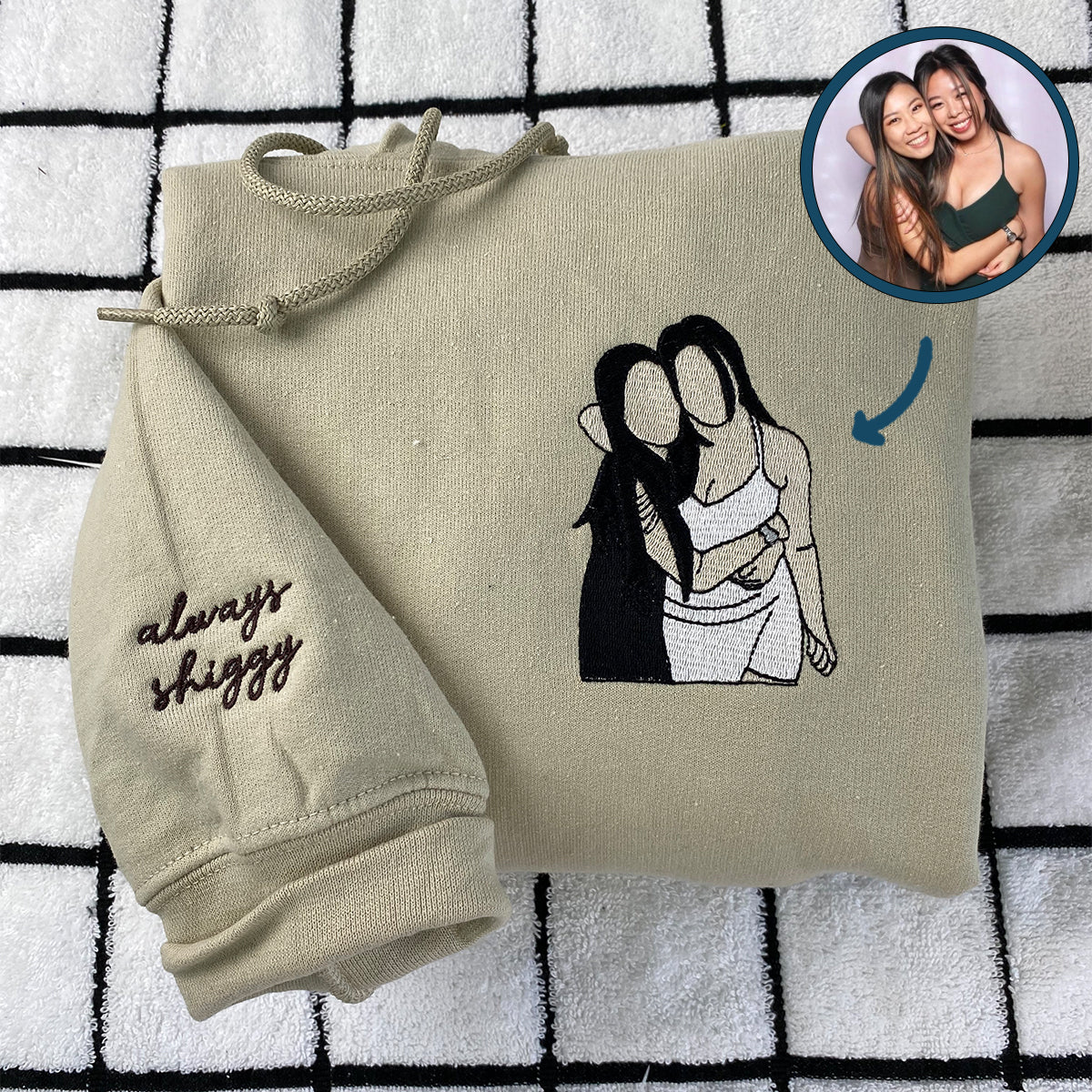 Custom Embroidered Childhood Friend Sweatshirt Hoodie with Name on Sleeve - Perfect Gift for Besties