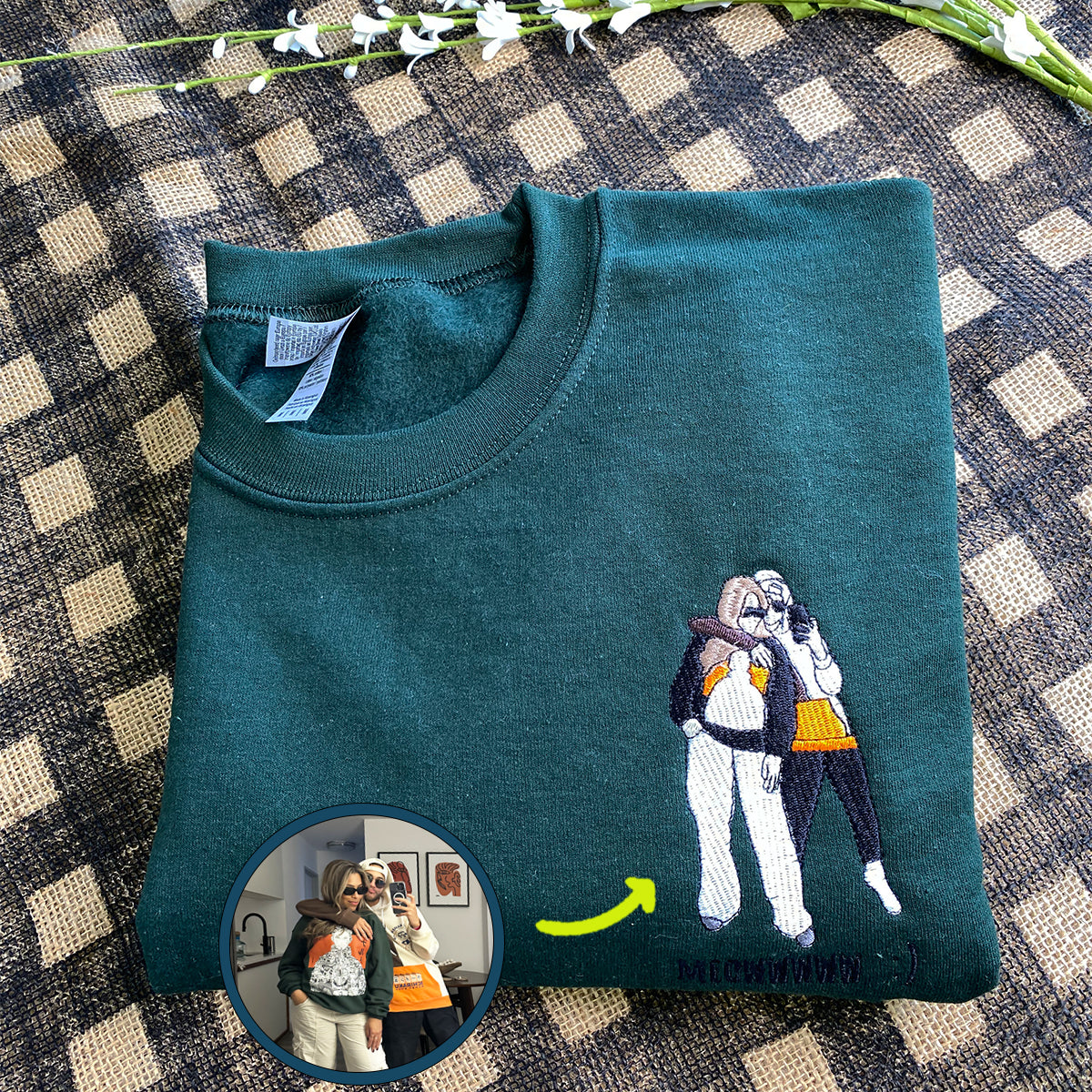 Custom Embroidered Full-Color Best Friends Portrait Sweatshirt Hoodie