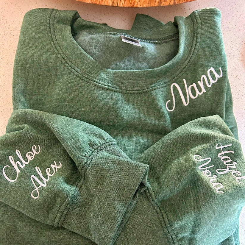 Custom Embroidered Nana Sweatshirt Hoodie - Personalized Kids Names on Sleeve