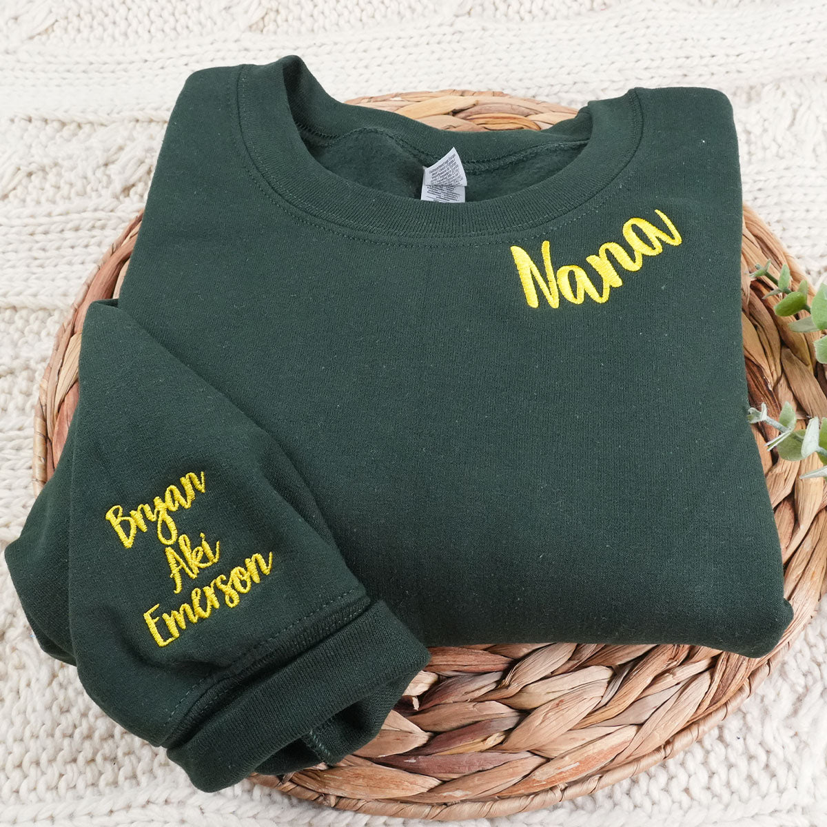 Custom Embroidered Nana Sweatshirt Hoodie - Personalized Kids Names on Sleeve