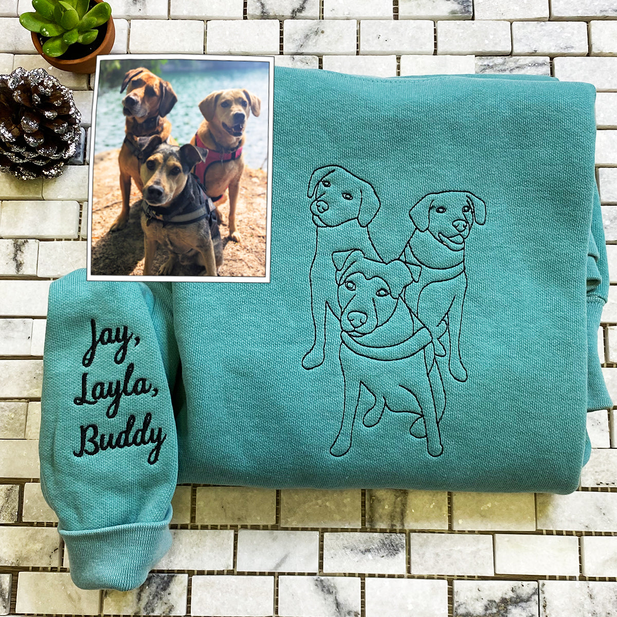 Custom Embroidered Dog Outline Sweatshirt From Your Photo With Pet Name Personalization For Dog Lovers