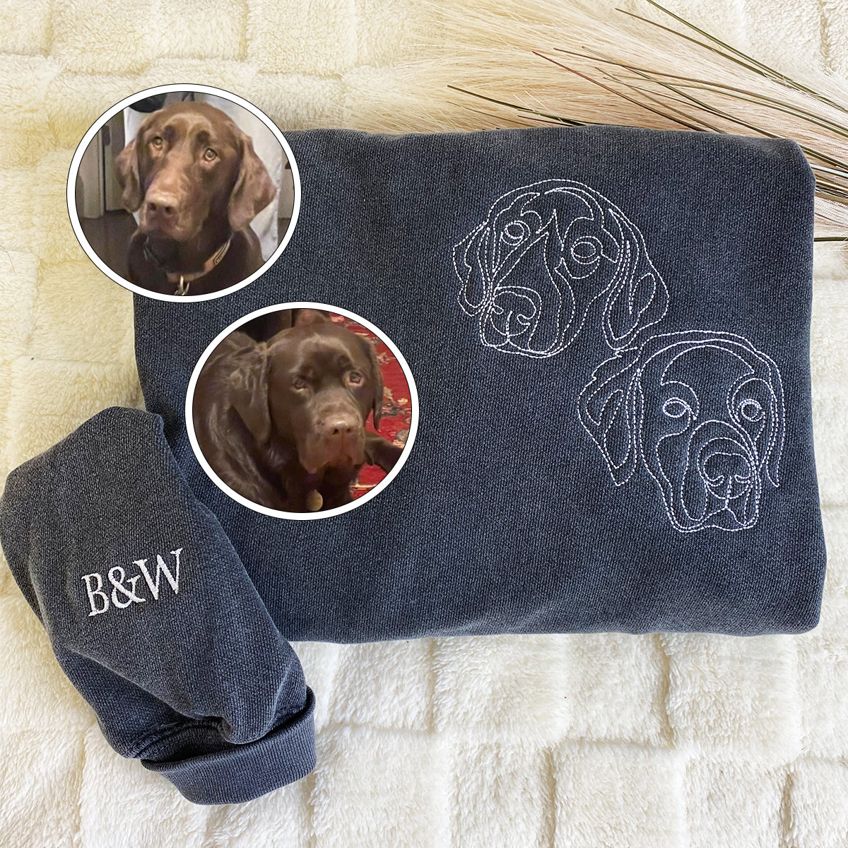 Custom Embroidered Dog Outline Sweatshirt From Your Photo With Pet Name Personalization For Dog Lovers