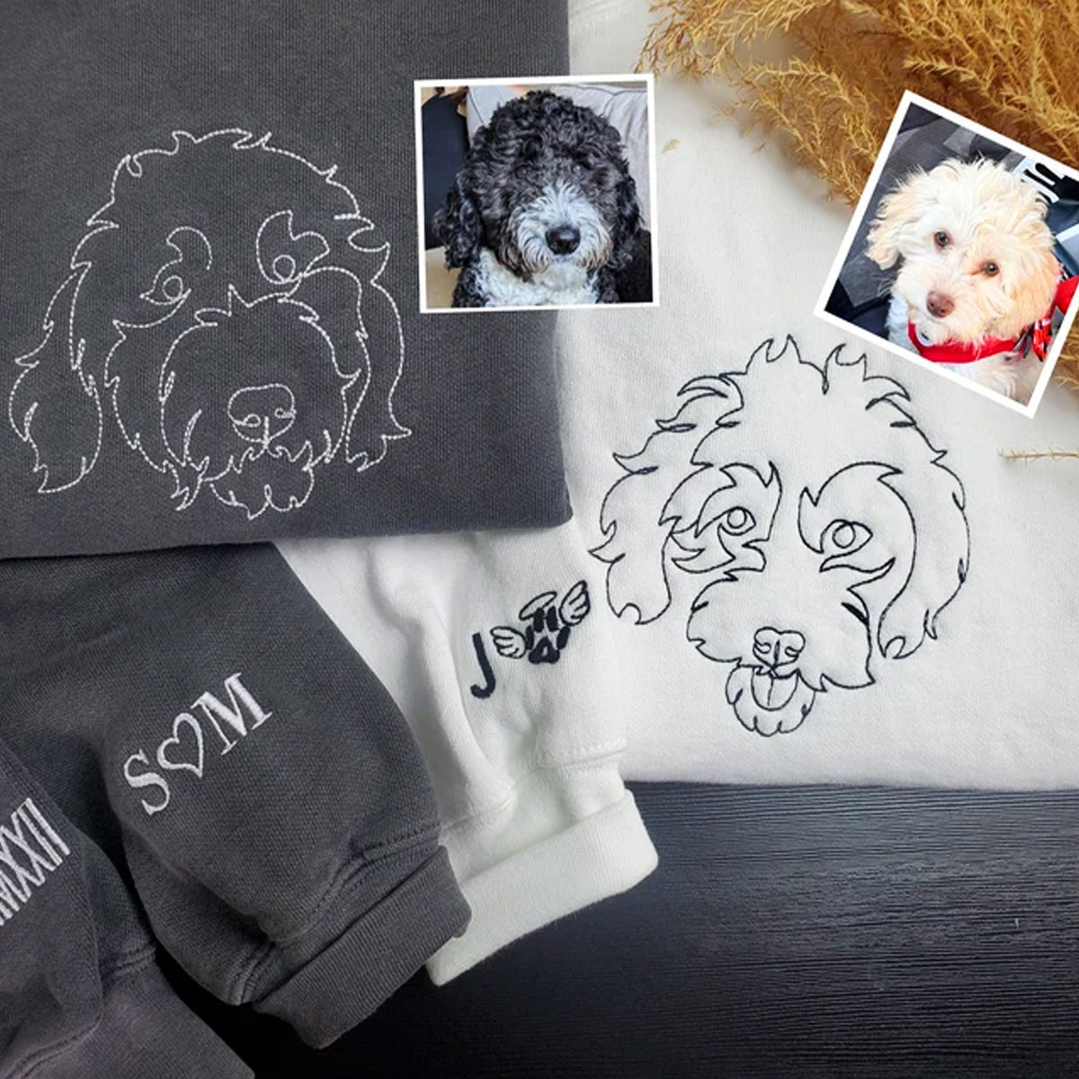 Custom Embroidered Dog Outline Sweatshirt From Your Photo With Pet Name Personalization For Dog Lovers