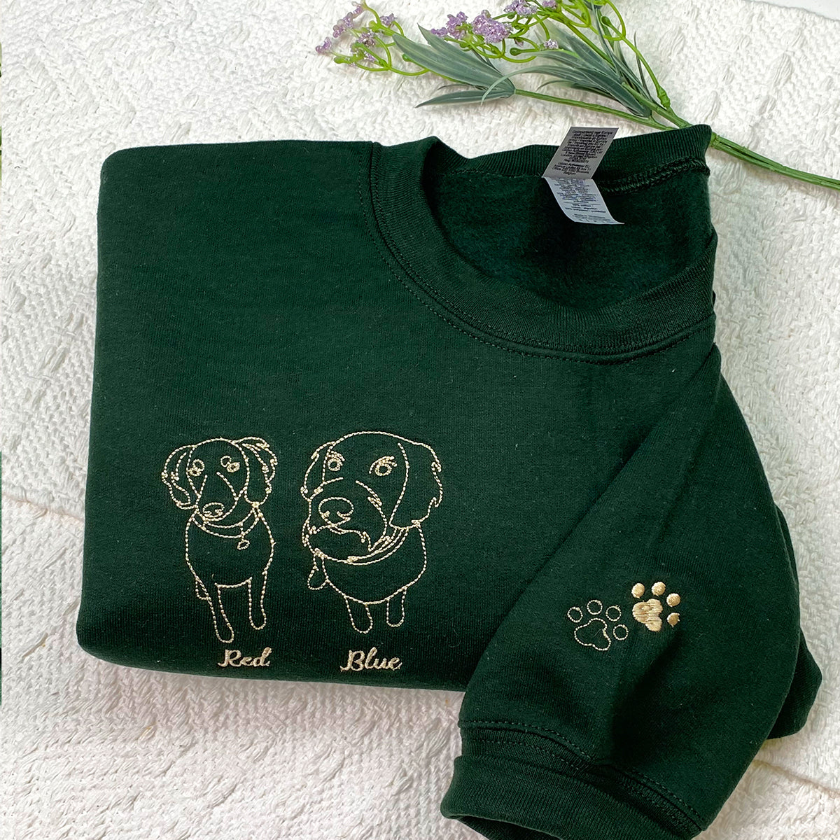 Custom Embroidered Dog Outline Sweatshirt From Your Photo With Personalized Name On Sleeve For Dog Lovers