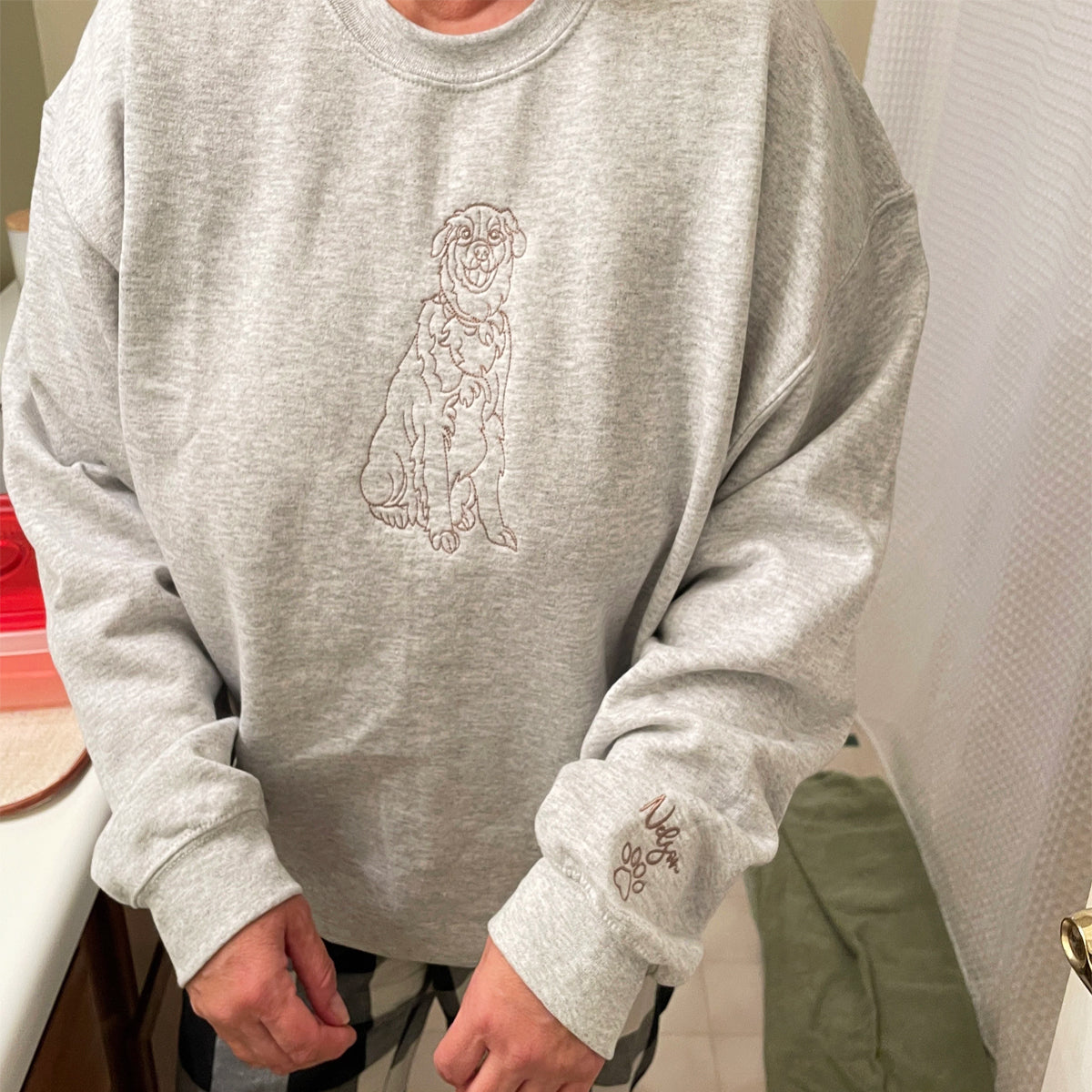 Custom Embroidered Dog Outline Sweatshirt From Your Photo With Personalized Name On Sleeve For Dog Lovers