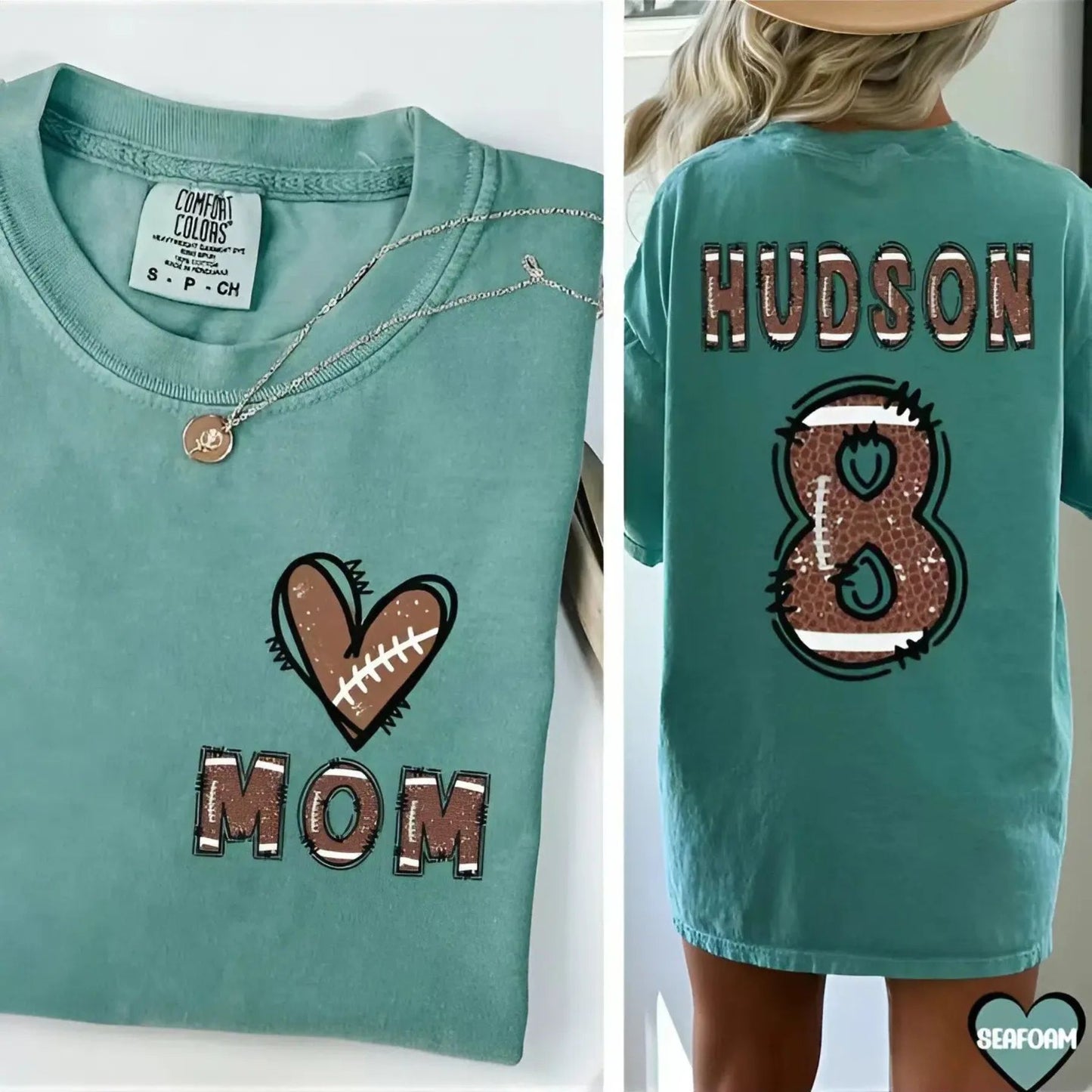 Custom Football Mom Shirt – Flag Football Season Mama Tee with Kids Name & Jersey Number, Comfort Colors Sports Mom Gift-Pasimax