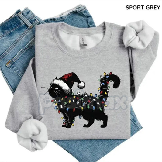 Cute Cat Christmas Sweatshirt – Funny Feline Holiday Crewneck on a Gildan 18000-Pasimax