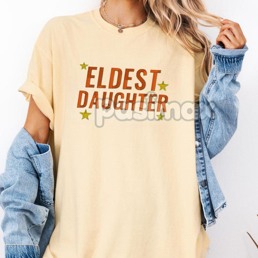 Eldest Daughter Embroidered Comfort Colors T-Shirt – Older Sister Gift Tee-Pasimax