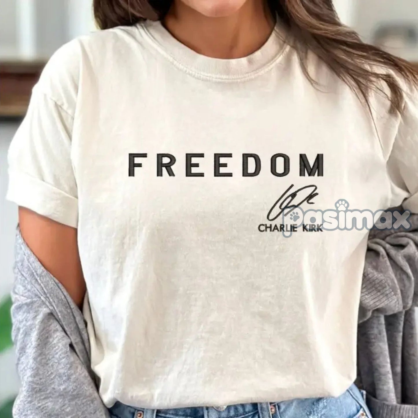 Embroidered FREEDOM T-Shirt – Charlie Kirk Inspired, Minimalist Patriotic Tee-Pasimax