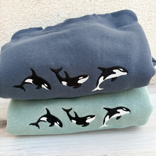 Embroidered Orca Sweatshirt – Ocean Lover's Crewneck, Killer Whale Apparel-Pasimax